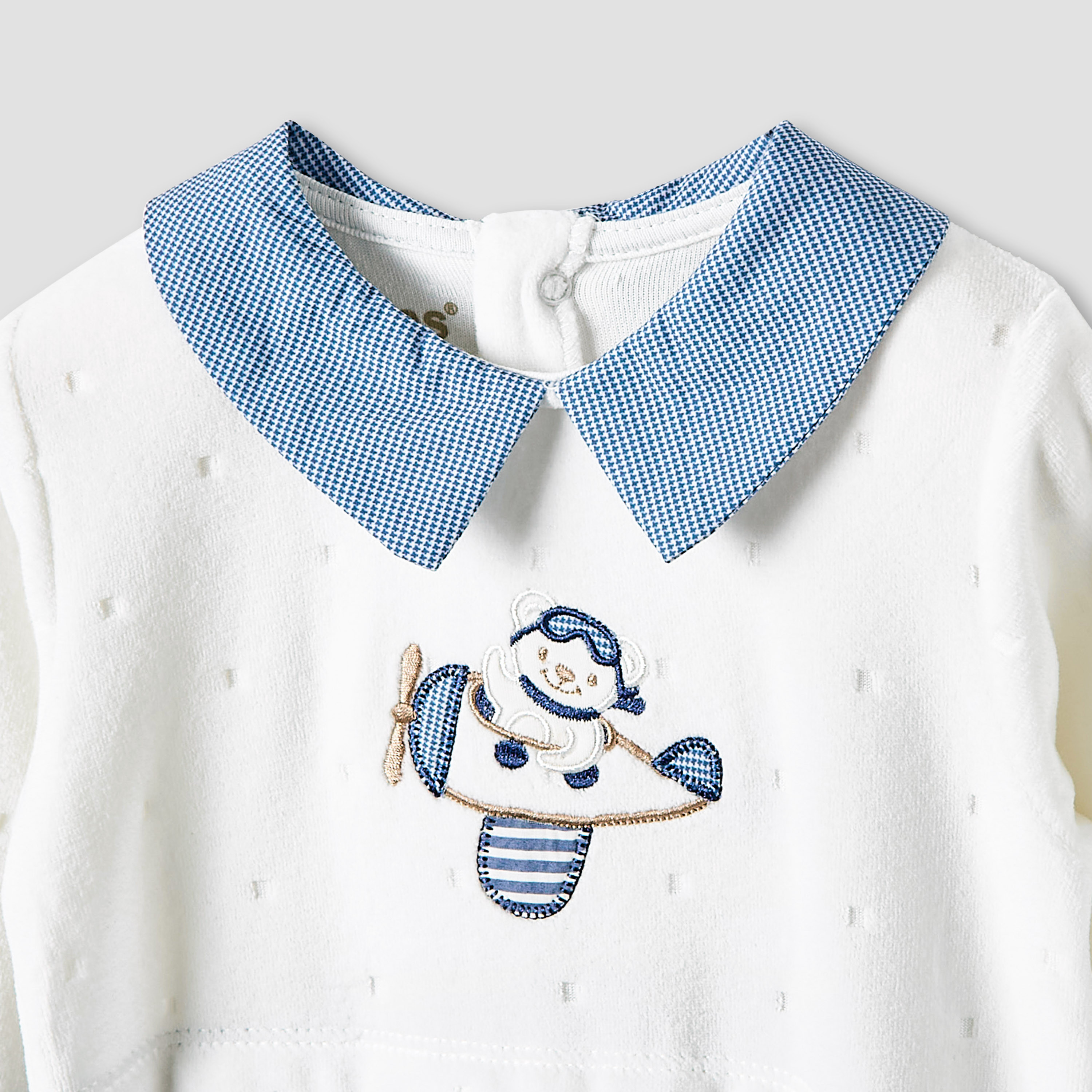 Giggles Collared Sleepsuit with Embroidered Detail - Long Sleeves-baby-boys-clothing-winterwear-sleepsuits-image-3
