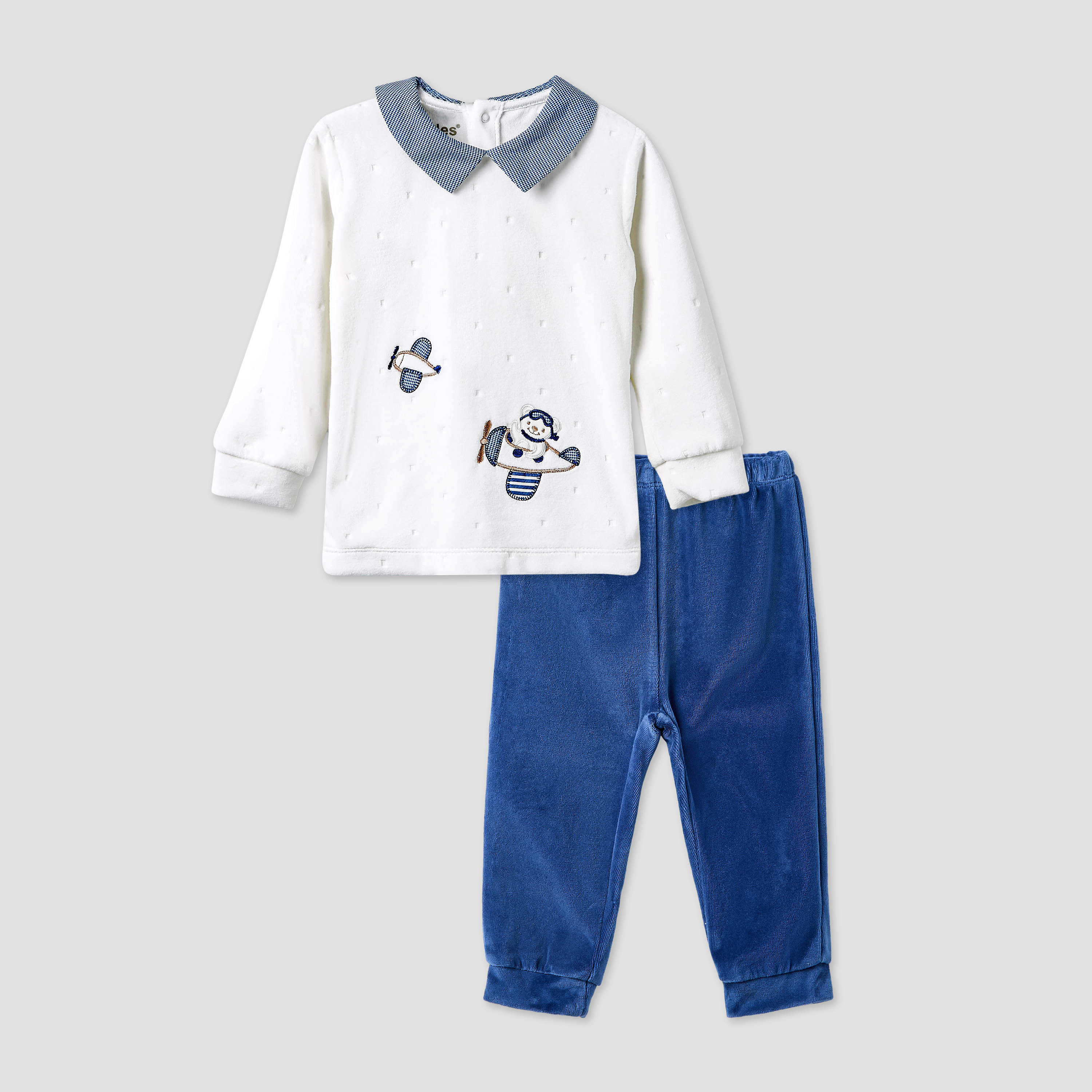 Giggles Pyjama Set with Embroidery - Long Sleeves - Collar-baby-boys-clothing-nightwear-pyjamasets-image-1