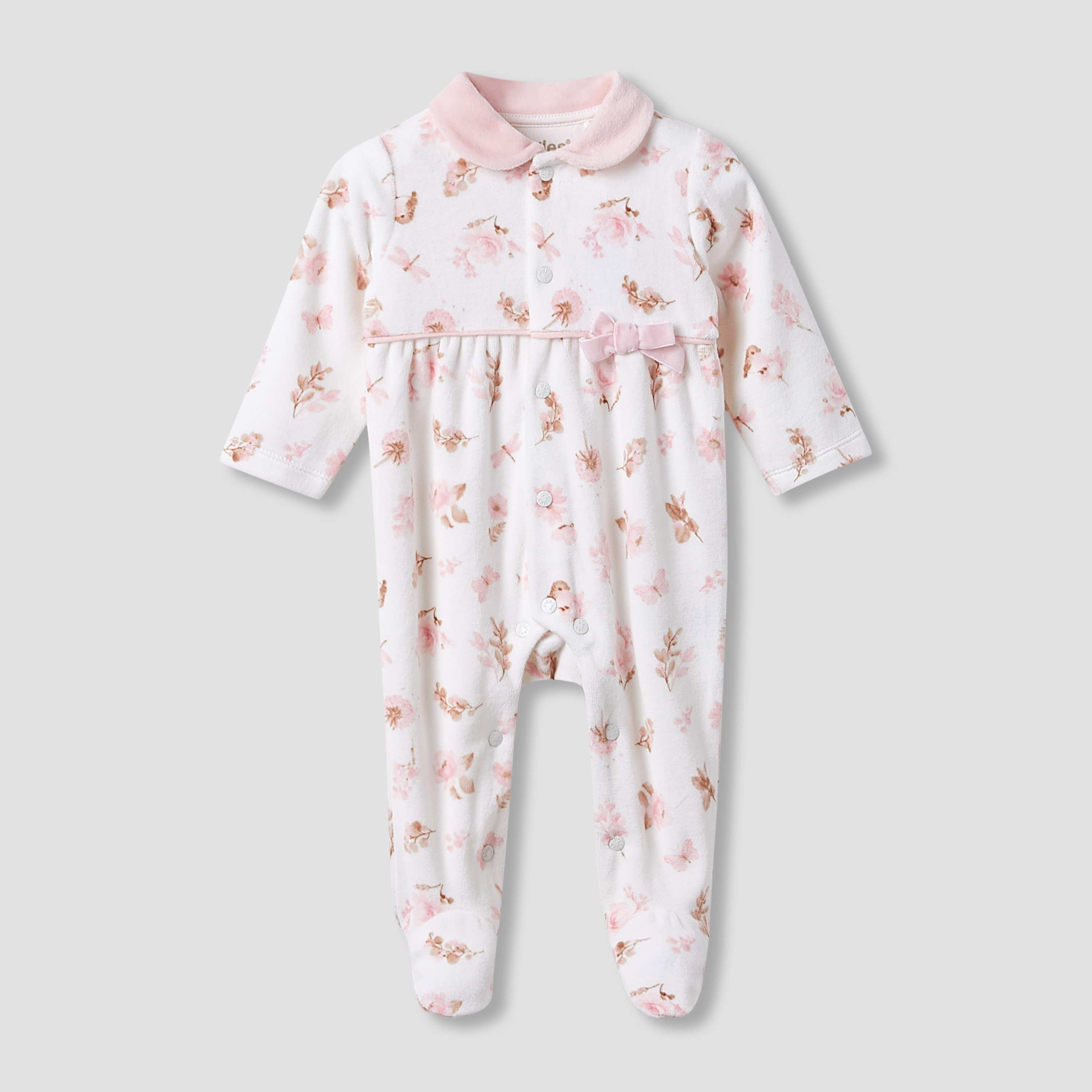 Giggles Peter Pan Collar Sleepsuit with Floral Print  - Long Sleeves-baby-girls-clothing-nightwear-sleepsuits-image-1