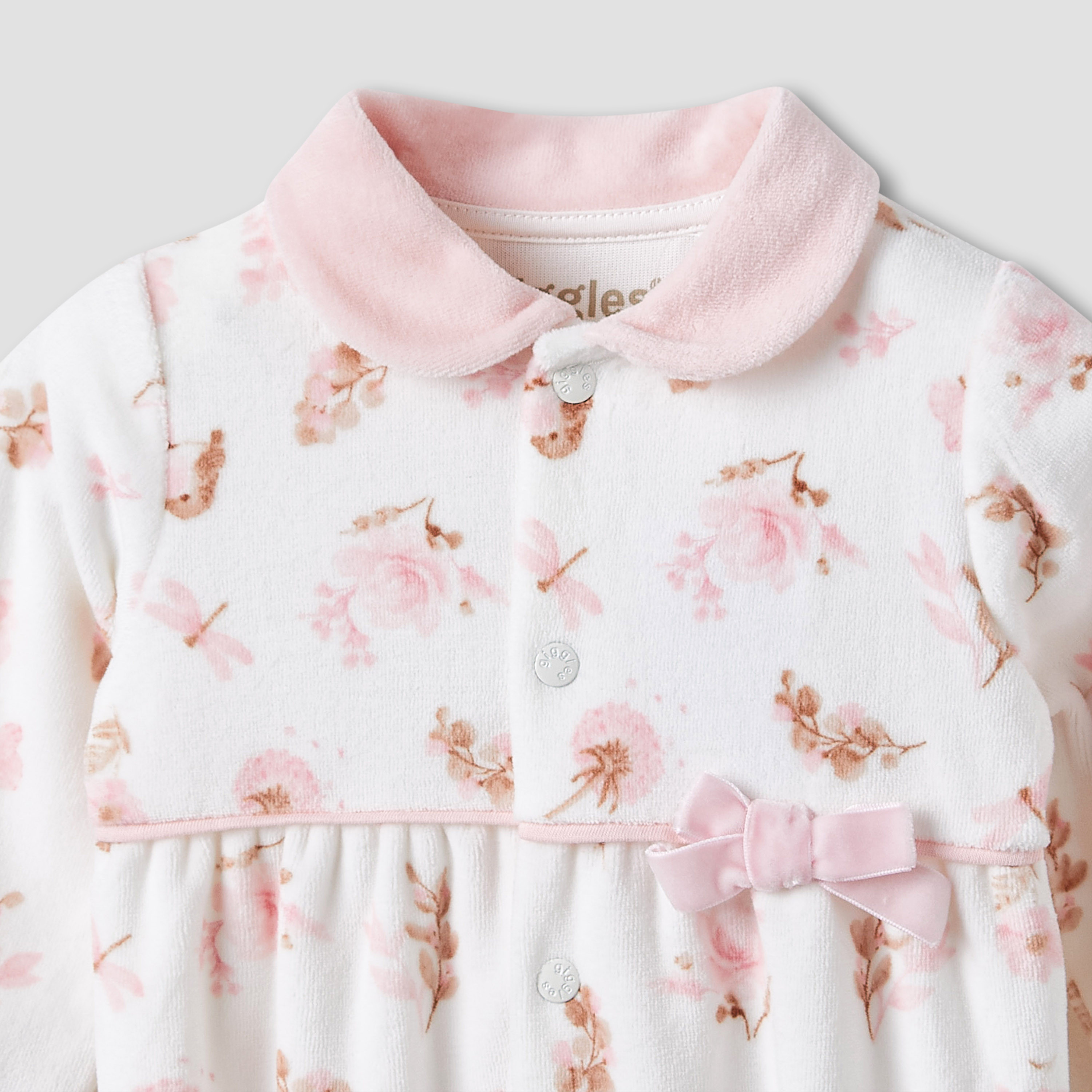 Giggles Peter Pan Collar Sleepsuit with Floral Print  - Long Sleeves-baby-girls-clothing-nightwear-sleepsuits-image-3