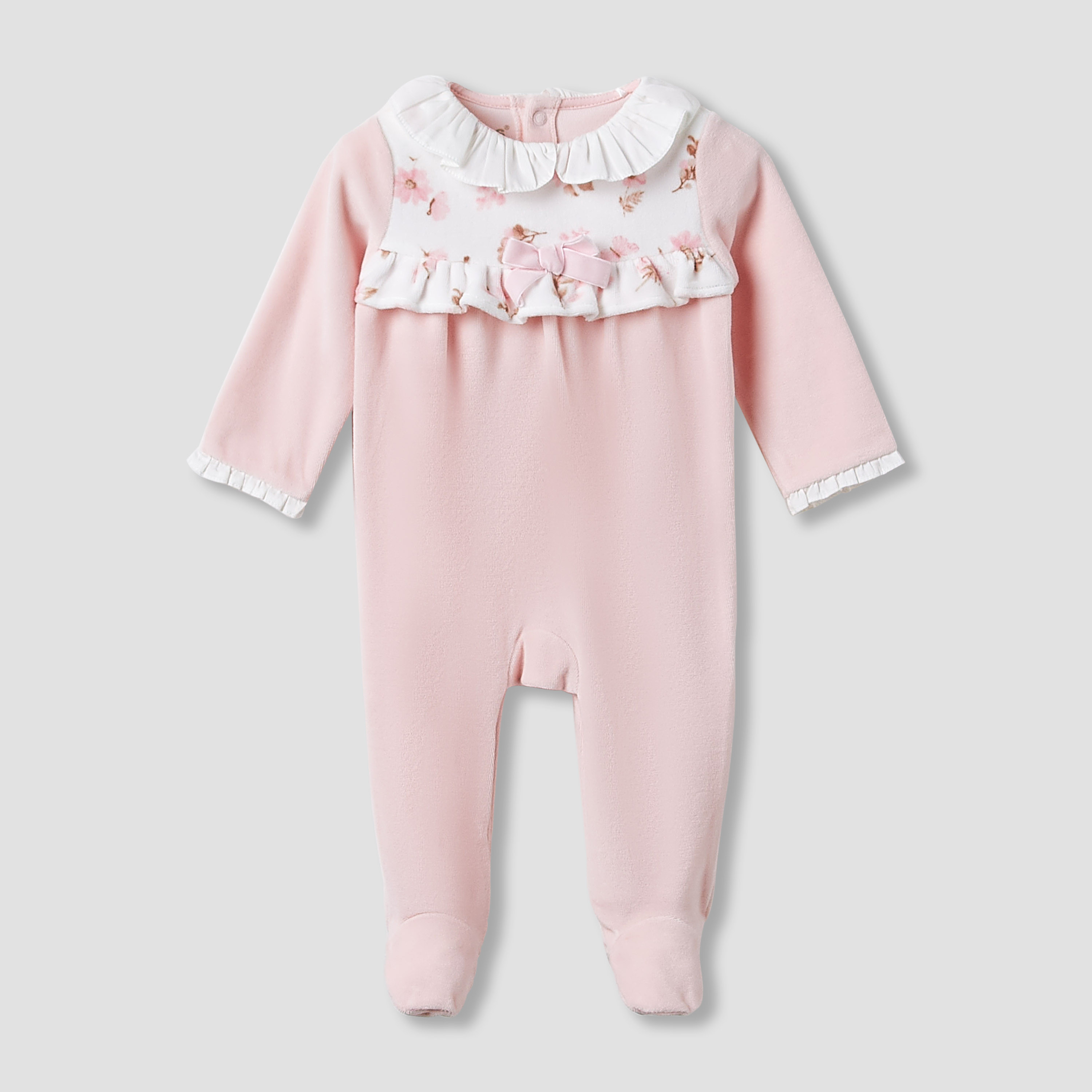 Giggles Peter Pan Collar Sleepsuit with Ruffle Detail - Long Sleeves-baby-girls-clothing-nightwear-sleepsuits-image-1