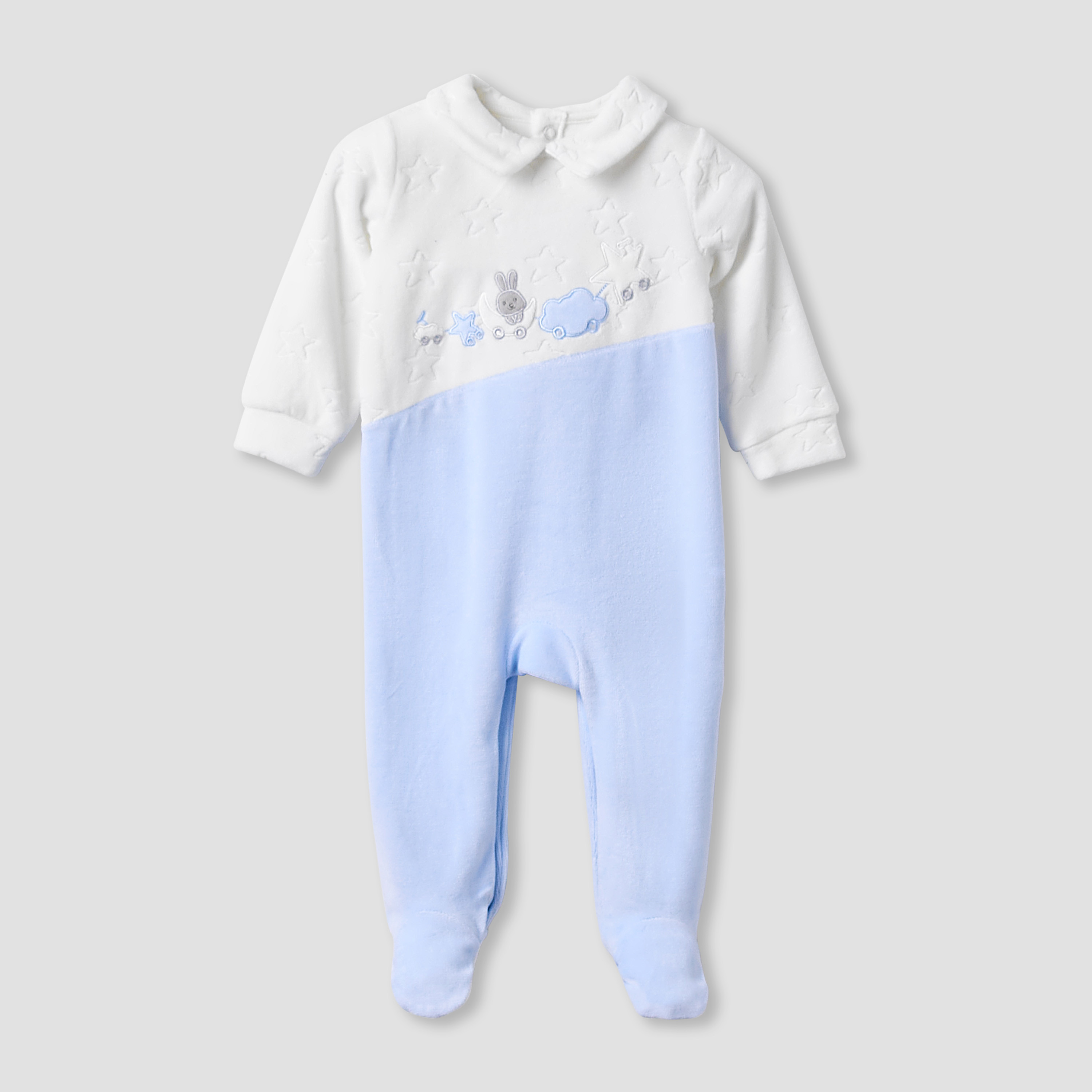 Giggles Collared Sleepsuit with Star Texture - Long Sleeves-baby-boys-clothing-winterwear-sleepsuits-image-1