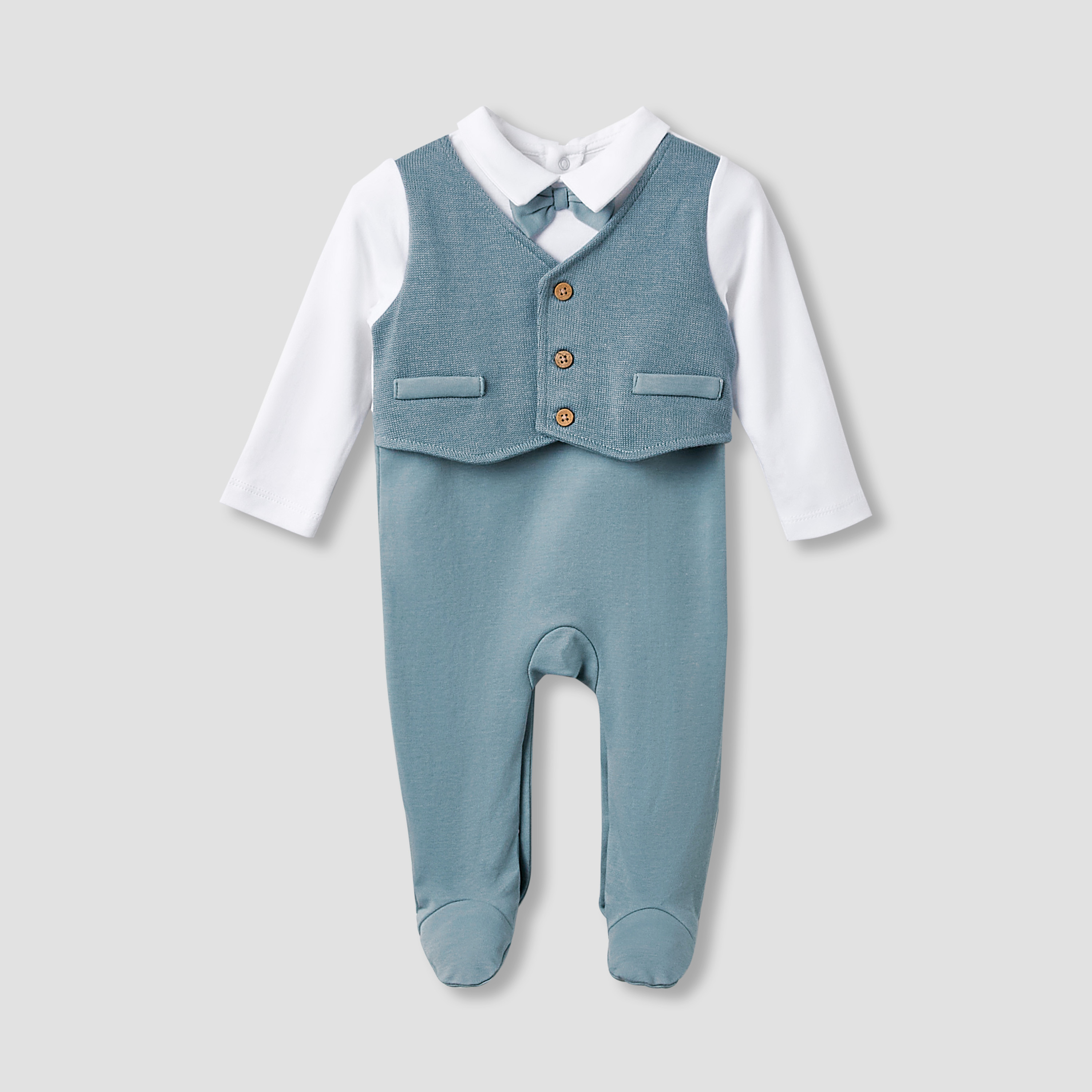 Giggles Peter Pan Collar Sleepsuit with Mock Vest - Long Sleeves-baby-boys-clothing-nightwear-sleepsuits-image-1