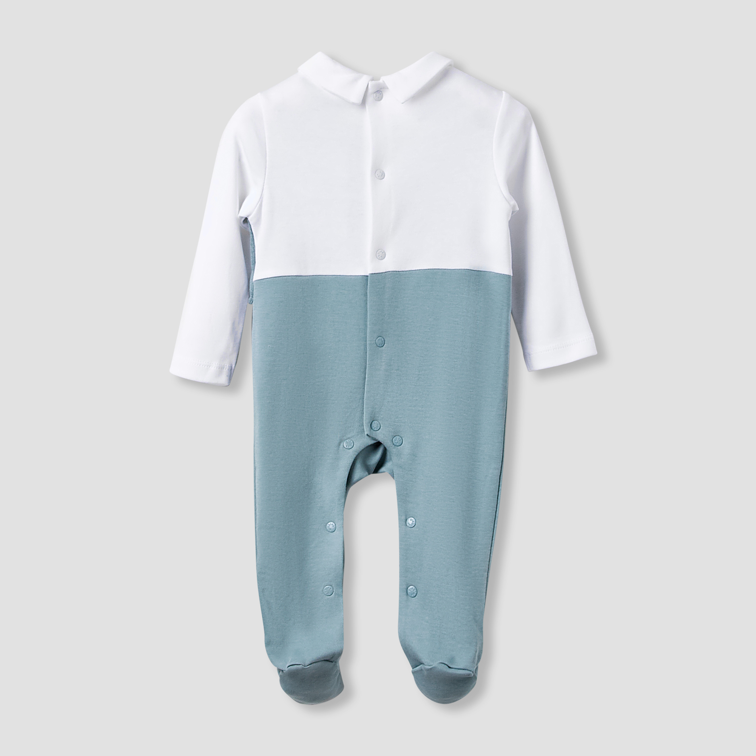 Giggles Peter Pan Collar Sleepsuit with Mock Vest - Long Sleeves-baby-boys-clothing-nightwear-sleepsuits-image-2
