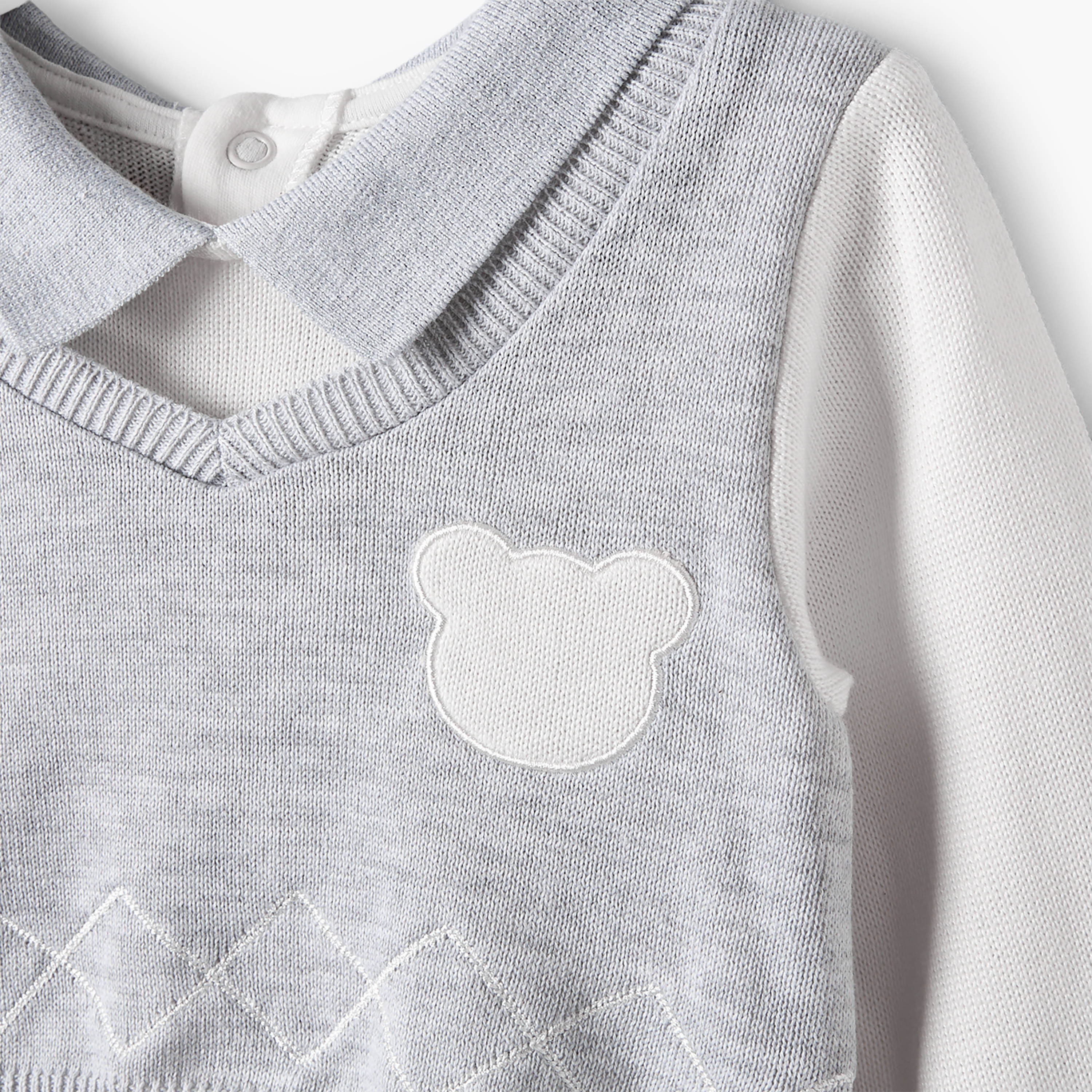 Giggles Collared Sleepsuit with Bear Applique - Cotton - Long Sleeves-baby-boys-clothing-nightwear-sleepsuits-image-3
