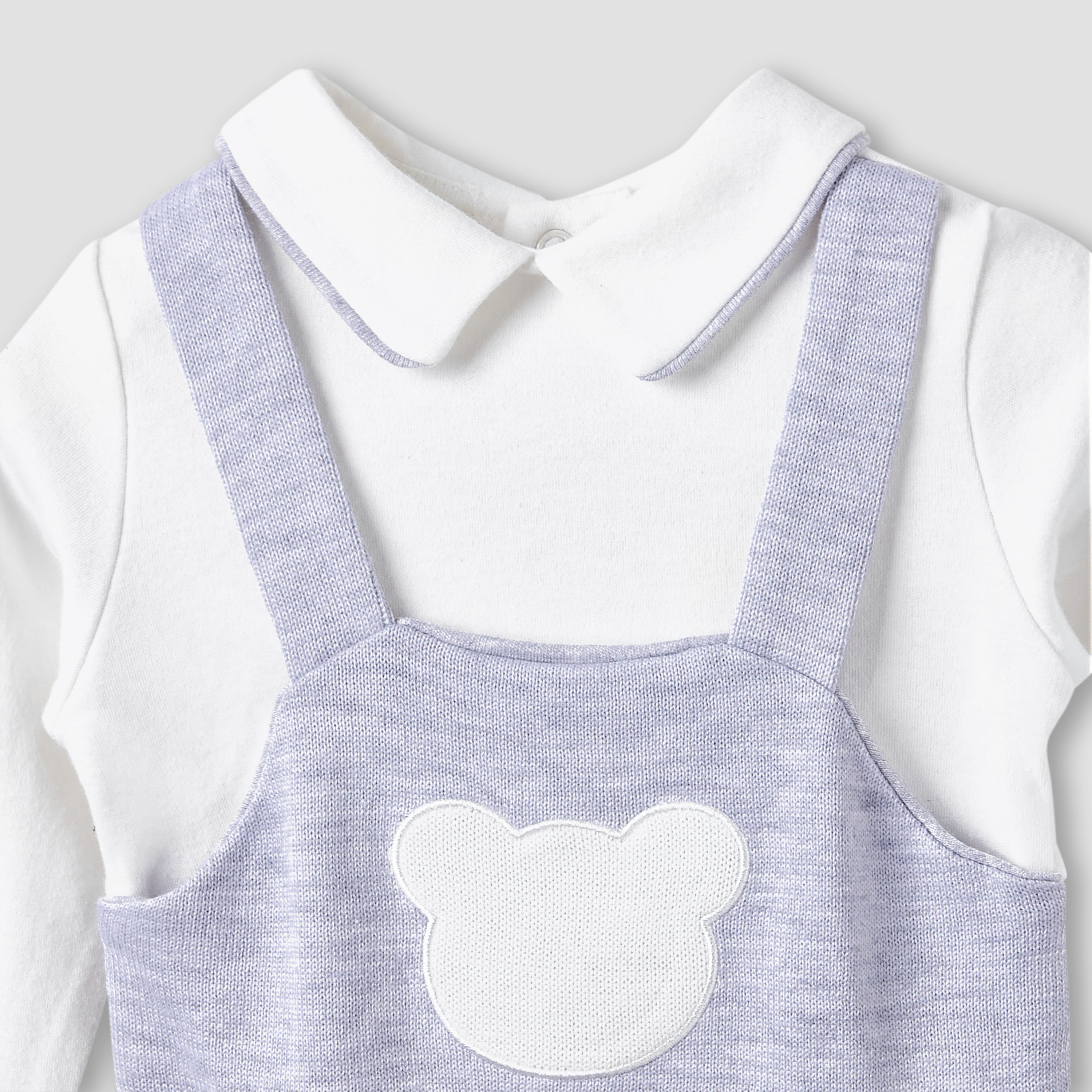Giggles Collared Sleepsuit with Bear Applique - Cotton - Long Sleeves-baby-boys-clothing-nightwear-sleepsuits-image-3