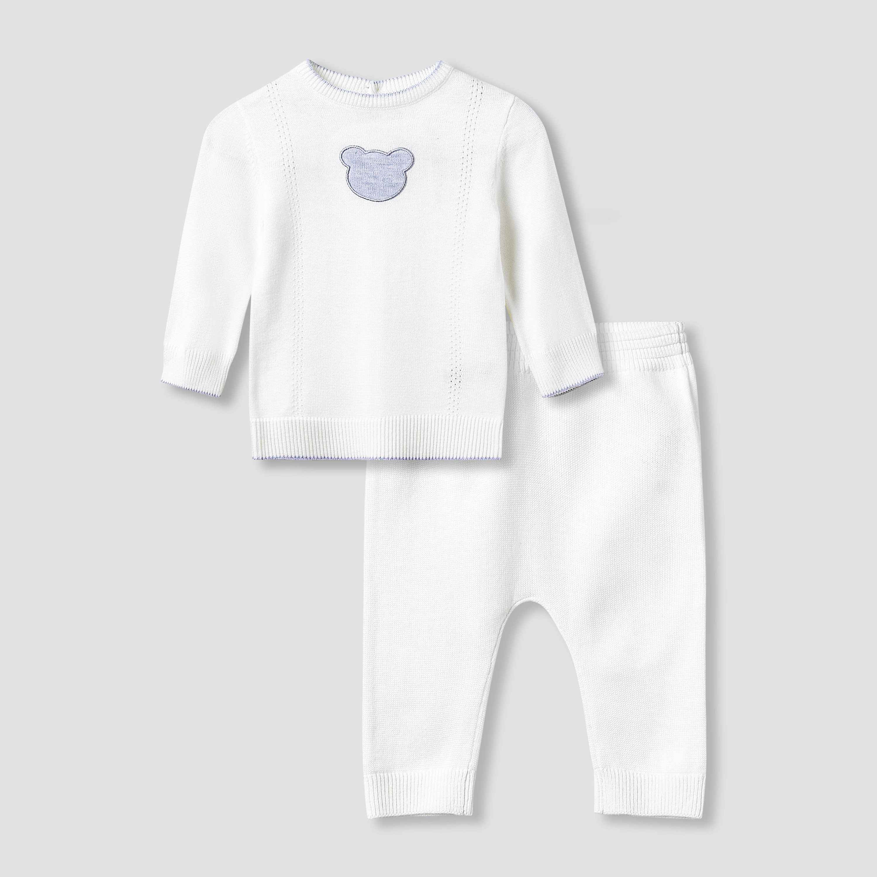 Giggles Pyjama Set with Bear Applique - Cotton - Long Sleeves - Round Neck-baby-boys-clothing-nightwear-pyjamasets-image-1