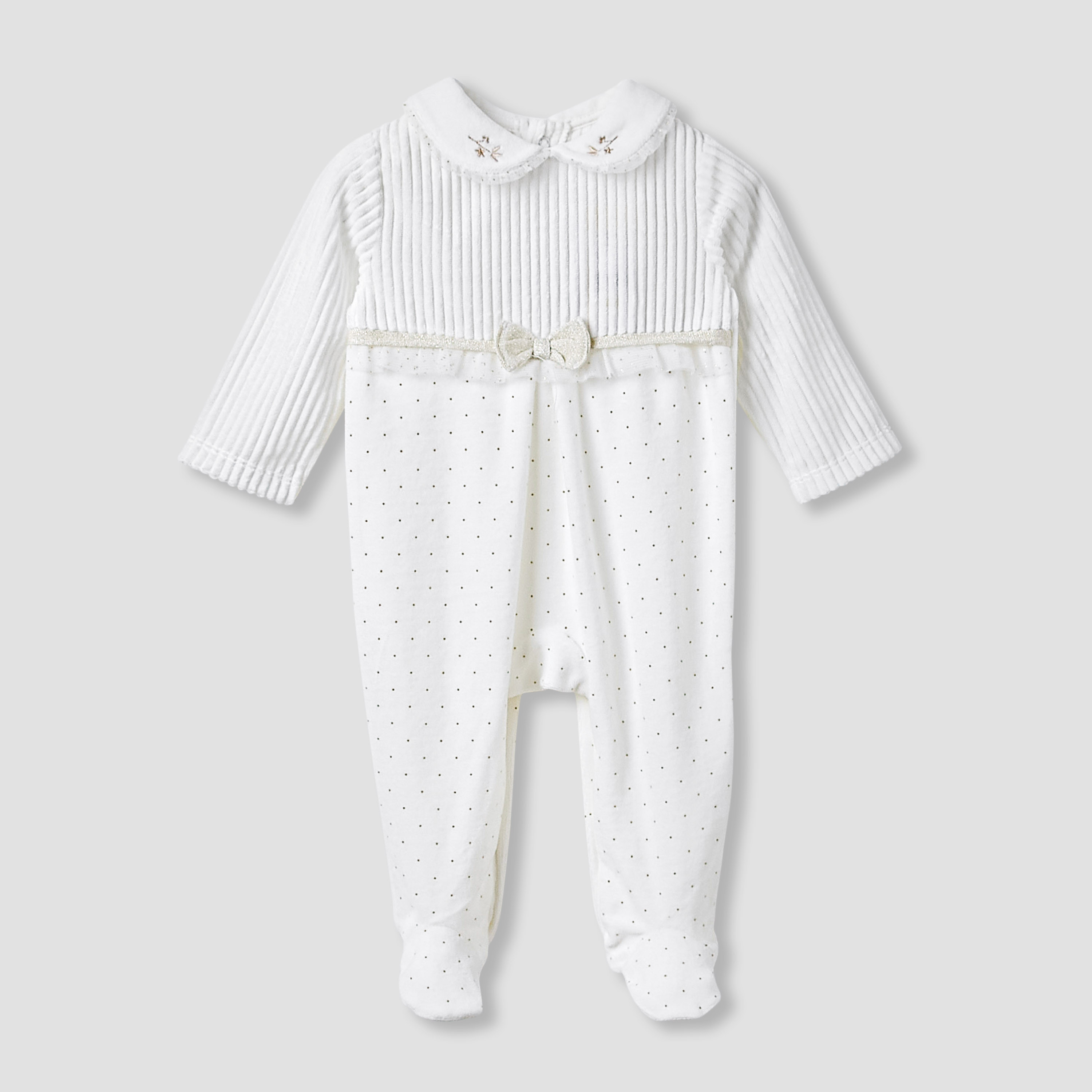 بدلة نوم مغلقة القدمين بياقة وأكمام طويلة وتطريز زهري من جيجلز-baby-girls-clothing-nightwear-sleepsuits-image-1