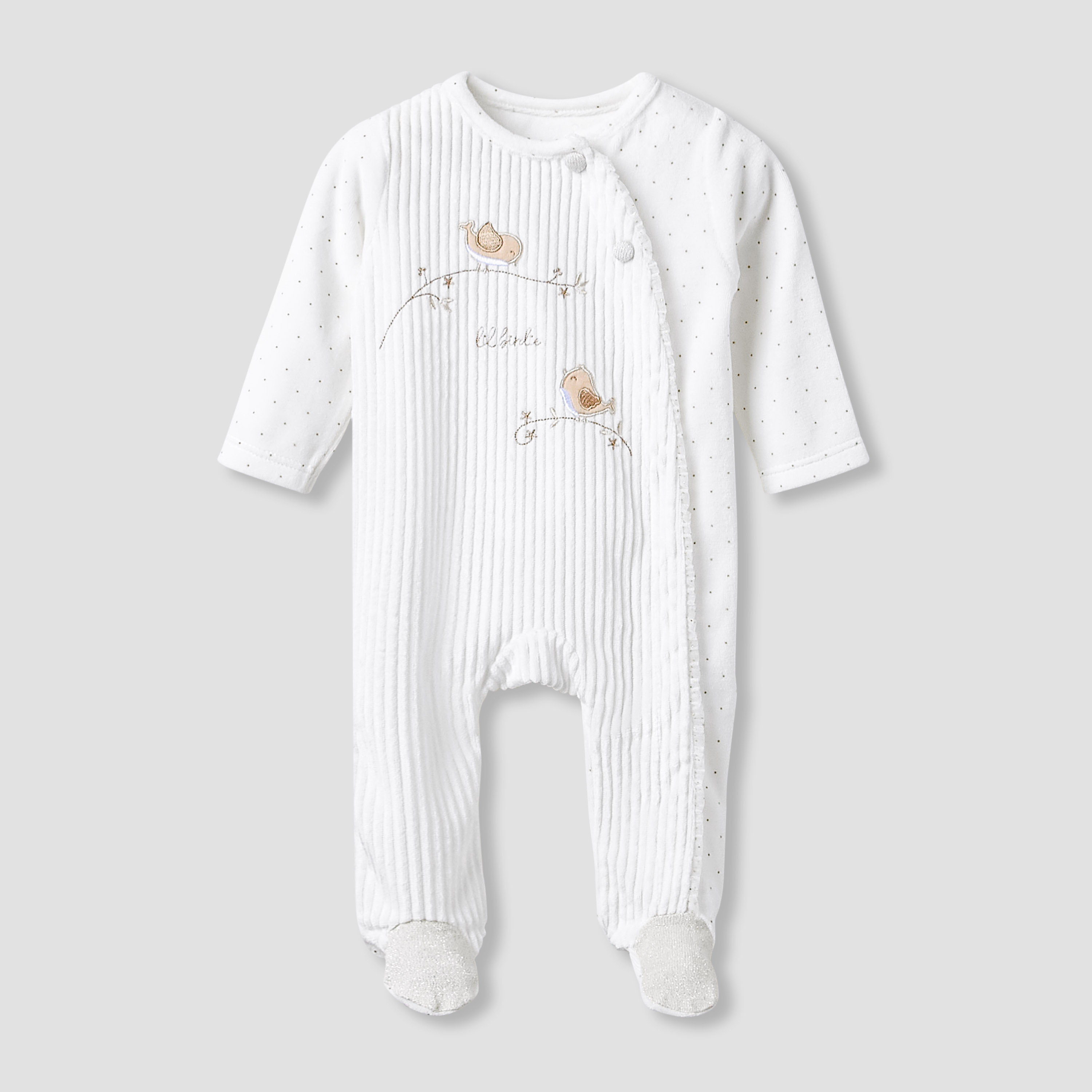 Giggles Round Neck Closed Foot Sleepsuit with Bird Applique - Long Sleeves-baby-girls-clothing-nightwear-sleepsuits-image-3