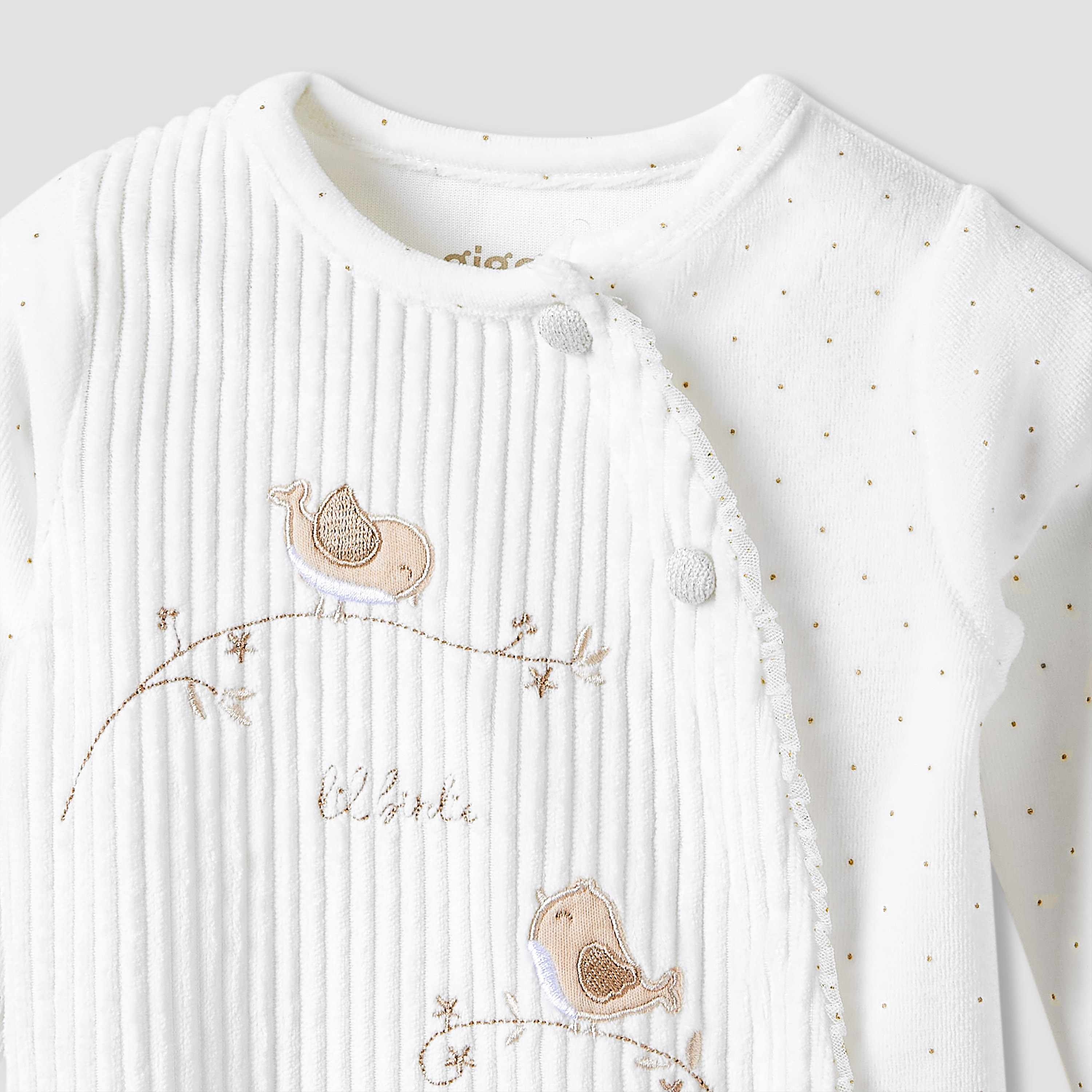 Giggles Round Neck Closed Foot Sleepsuit with Bird Applique - Long Sleeves-baby-girls-clothing-nightwear-sleepsuits-image-5