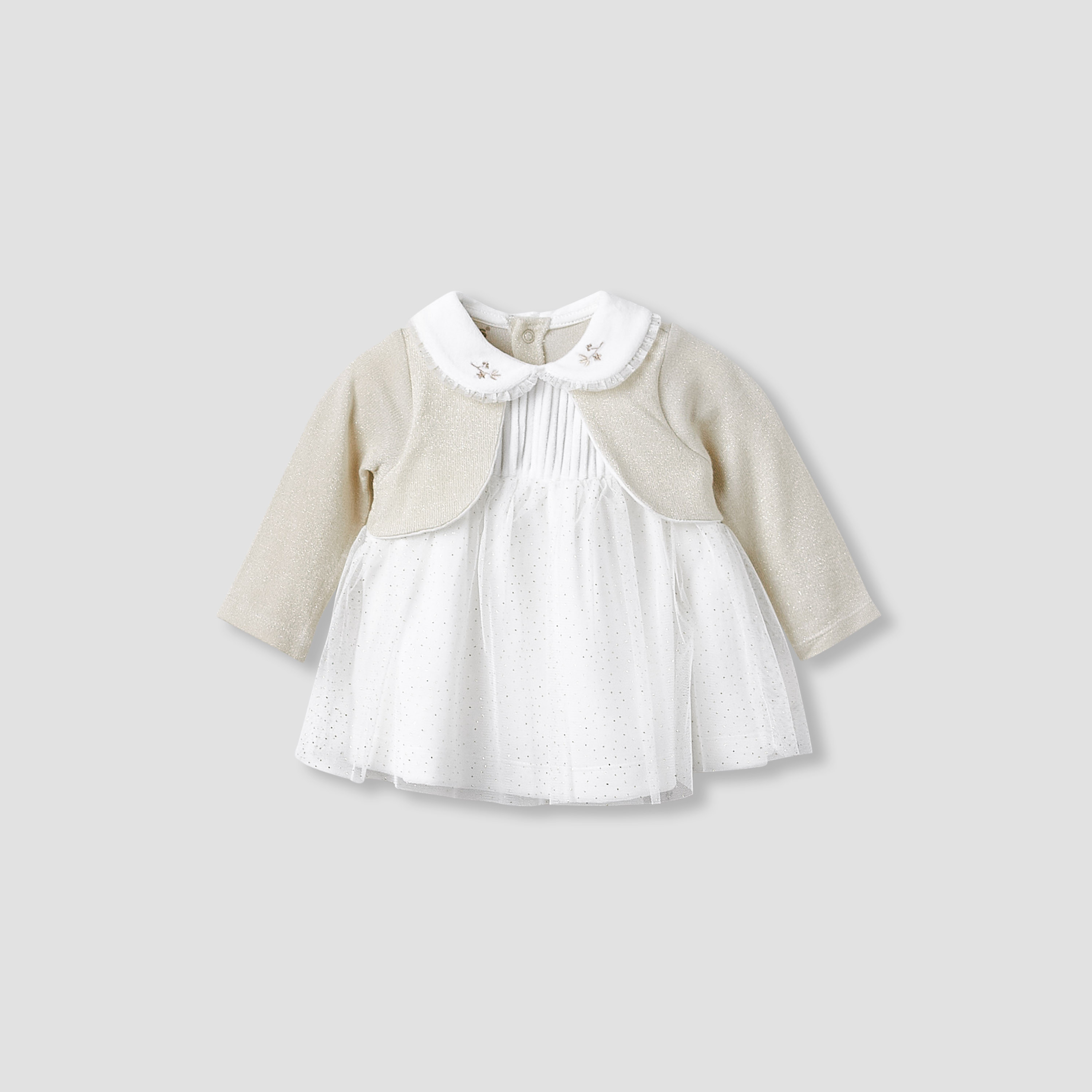 فستان إيه لاين بأكمام طويلة وياقة بيتر بان وتطريز زهري للبنات من جيجلز-baby-girls-clothing-dressesandjumpsuits-image-1