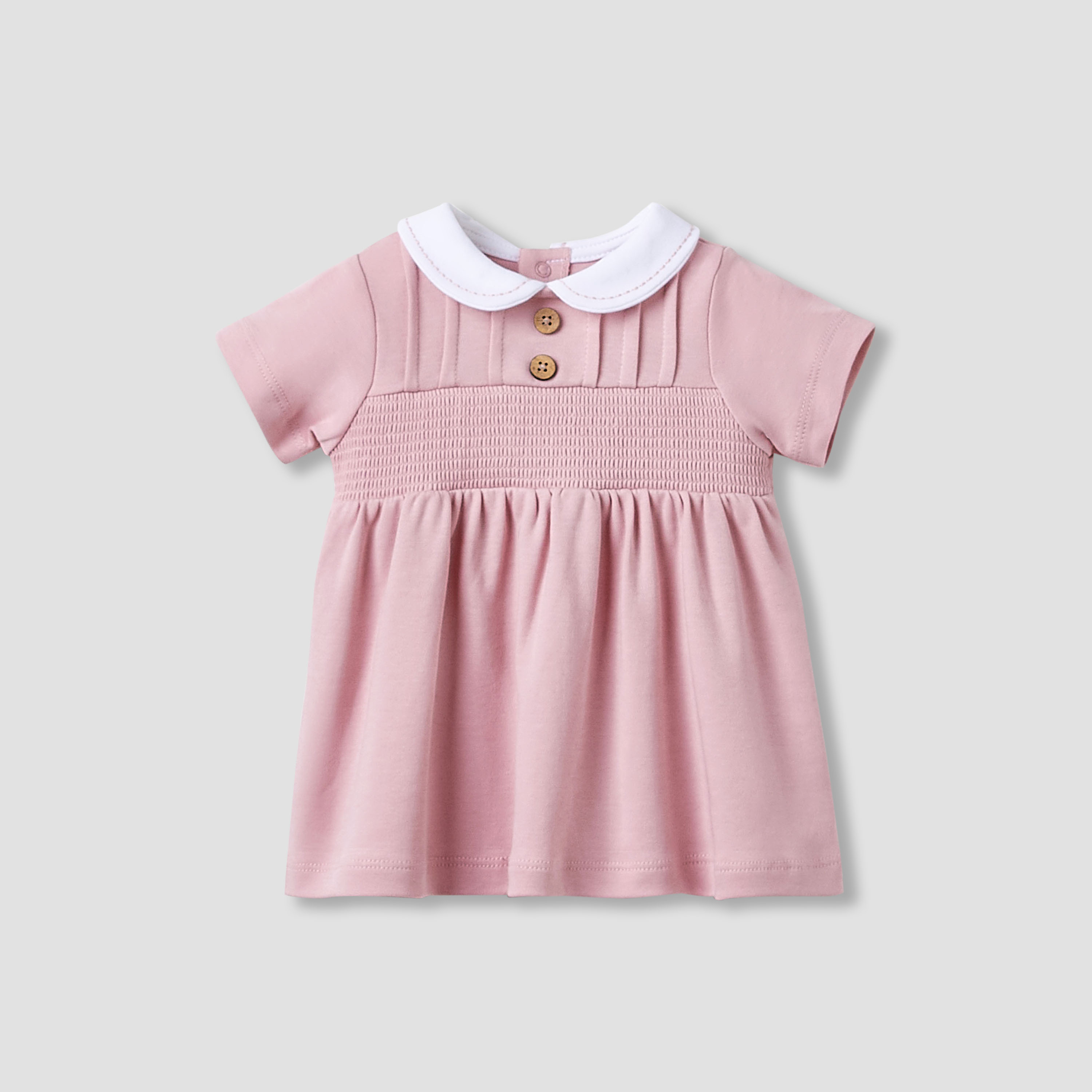 Giggles Girls A-line Dress with Smock Detail - Cotton - Short Sleeves - Peter Pan Collar-baby-girls-clothing-dressesandjumpsuits-image-1