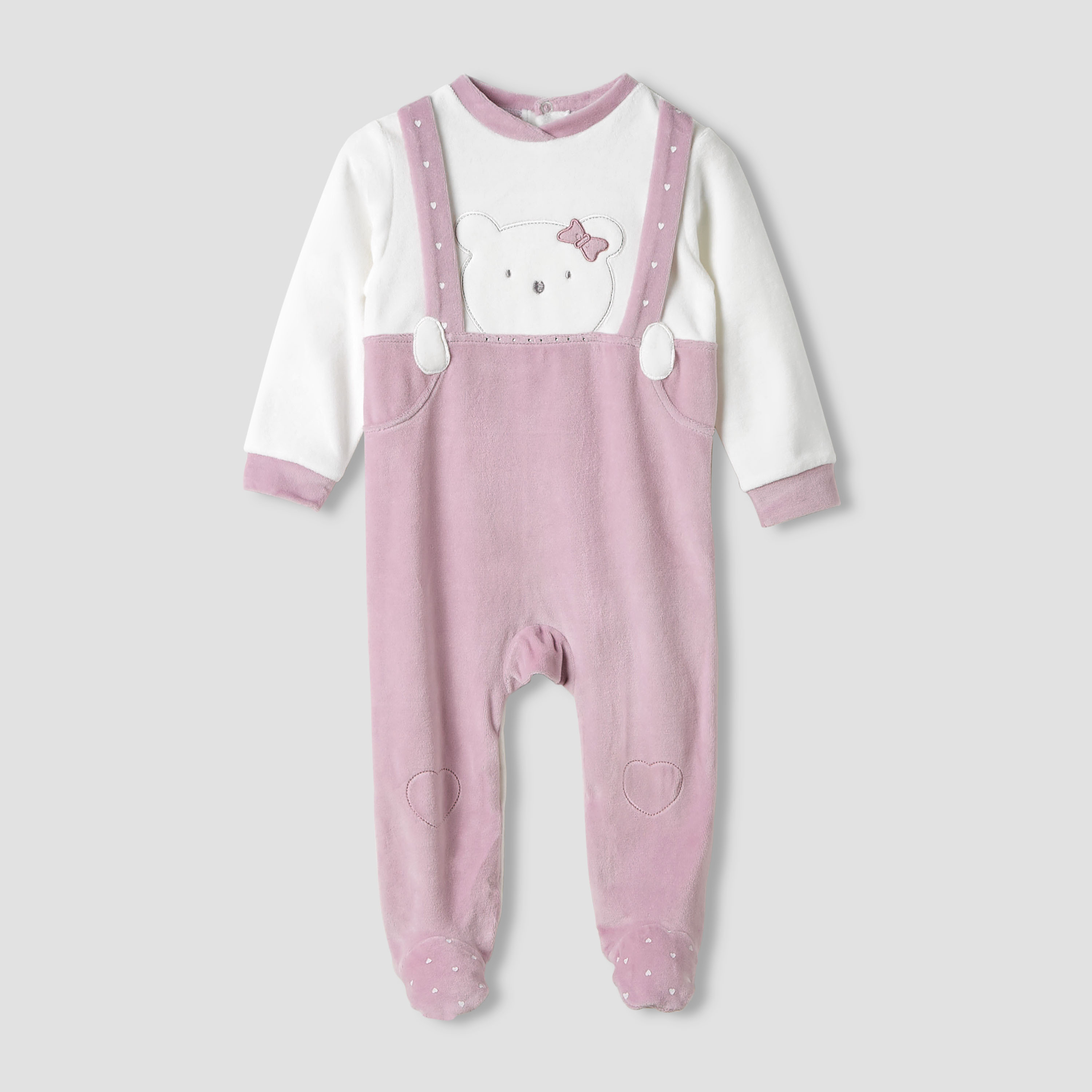 Juniors Textured Velour Footed Sleepsuit with Long Sleeves and Beanie Cap-baby-girls-clothing-nightwear-sleepsuits-image-2