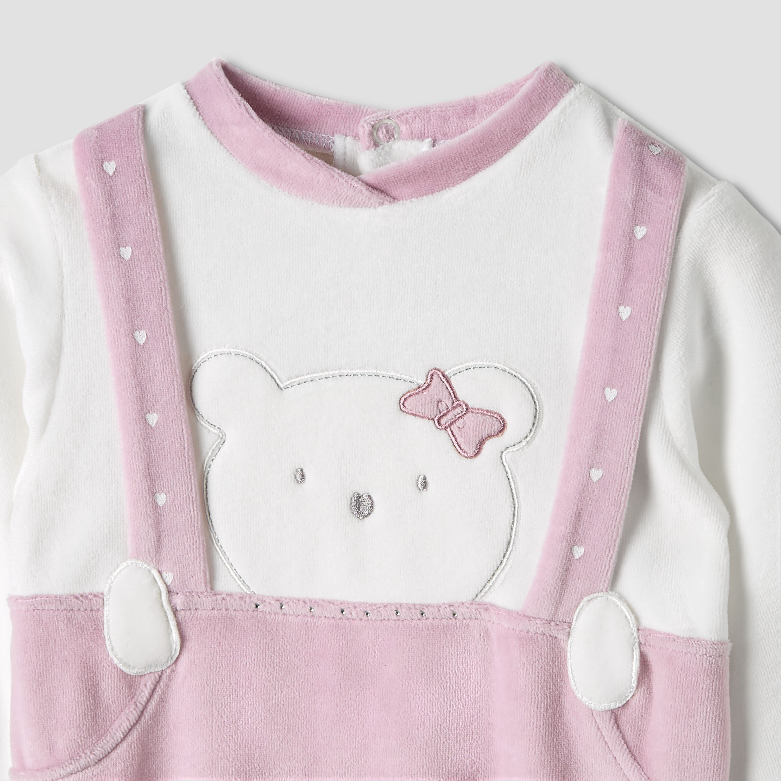 Juniors Textured Velour Footed Sleepsuit with Long Sleeves and Beanie Cap-baby-girls-clothing-nightwear-sleepsuits-image-4