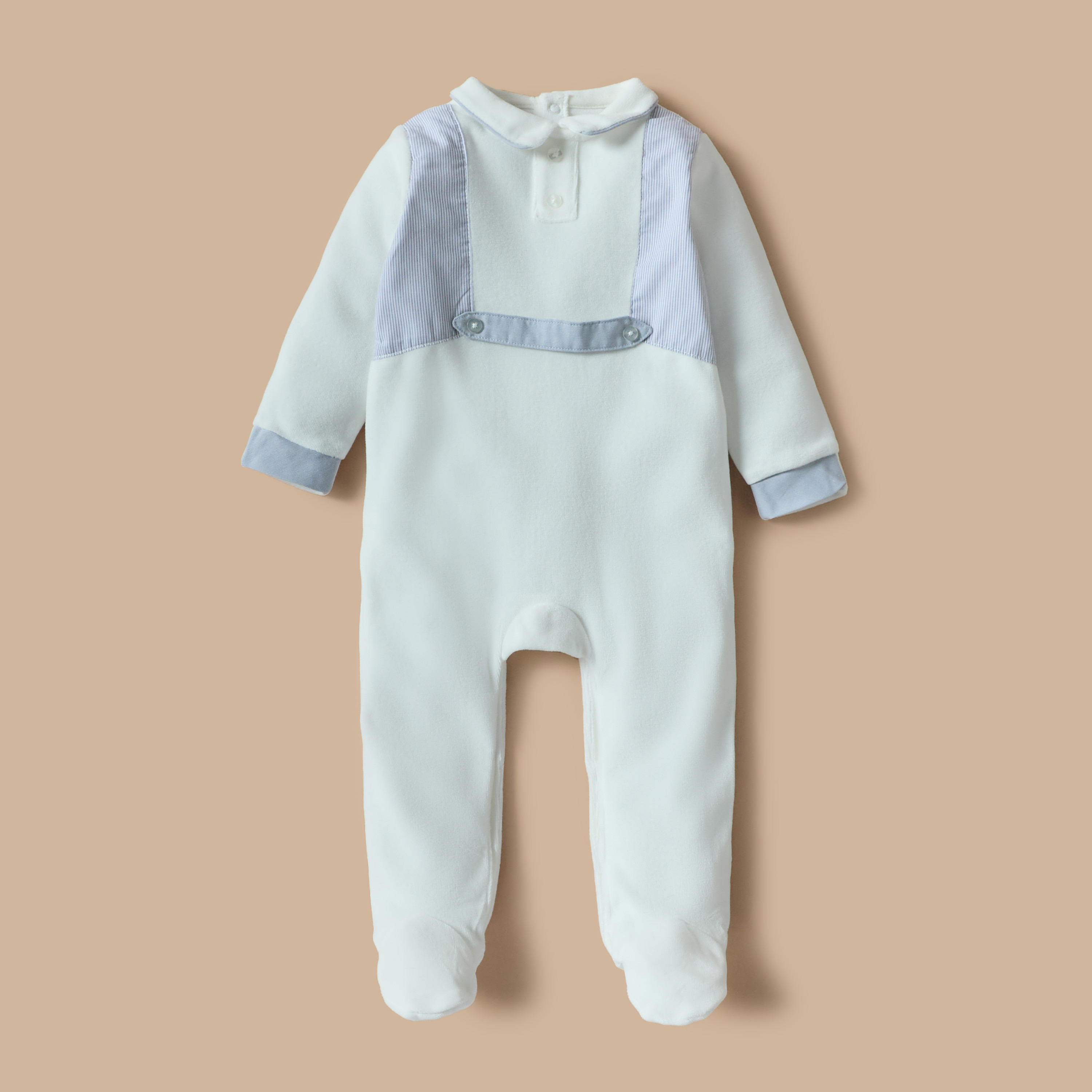 Giggles Solid Velour Collared Sleepsuit with Button Detail-baby-boys-clothing-winterwear-sleepsuits-image-1