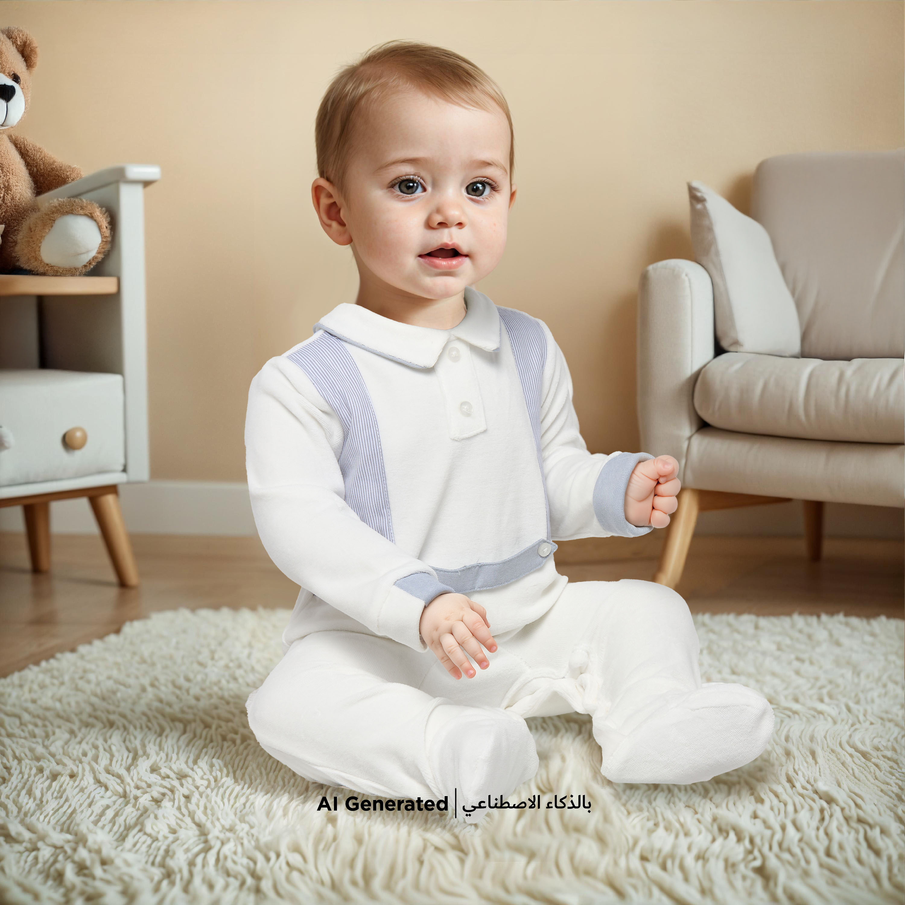 Giggles Solid Velour Collared Sleepsuit with Button Detail-baby-boys-clothing-winterwear-sleepsuits-image-5
