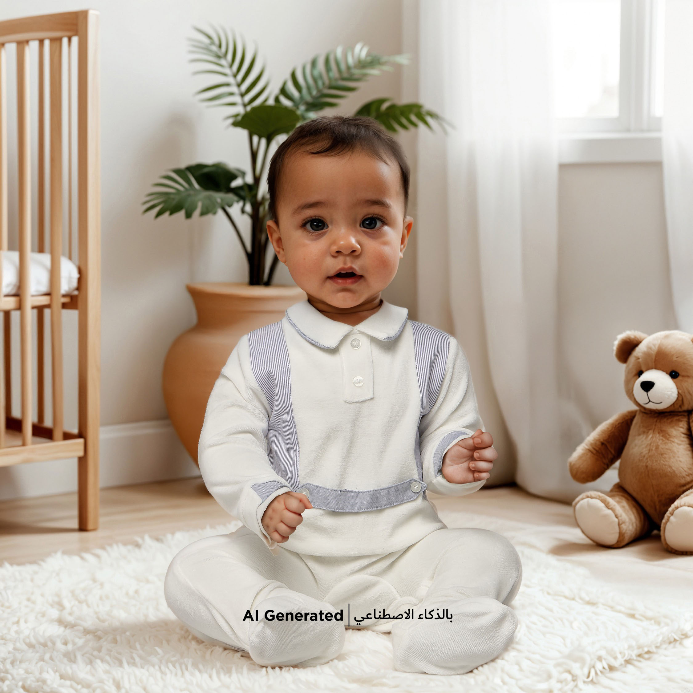 Giggles Solid Velour Collared Sleepsuit with Button Detail-baby-boys-clothing-winterwear-sleepsuits-image-6