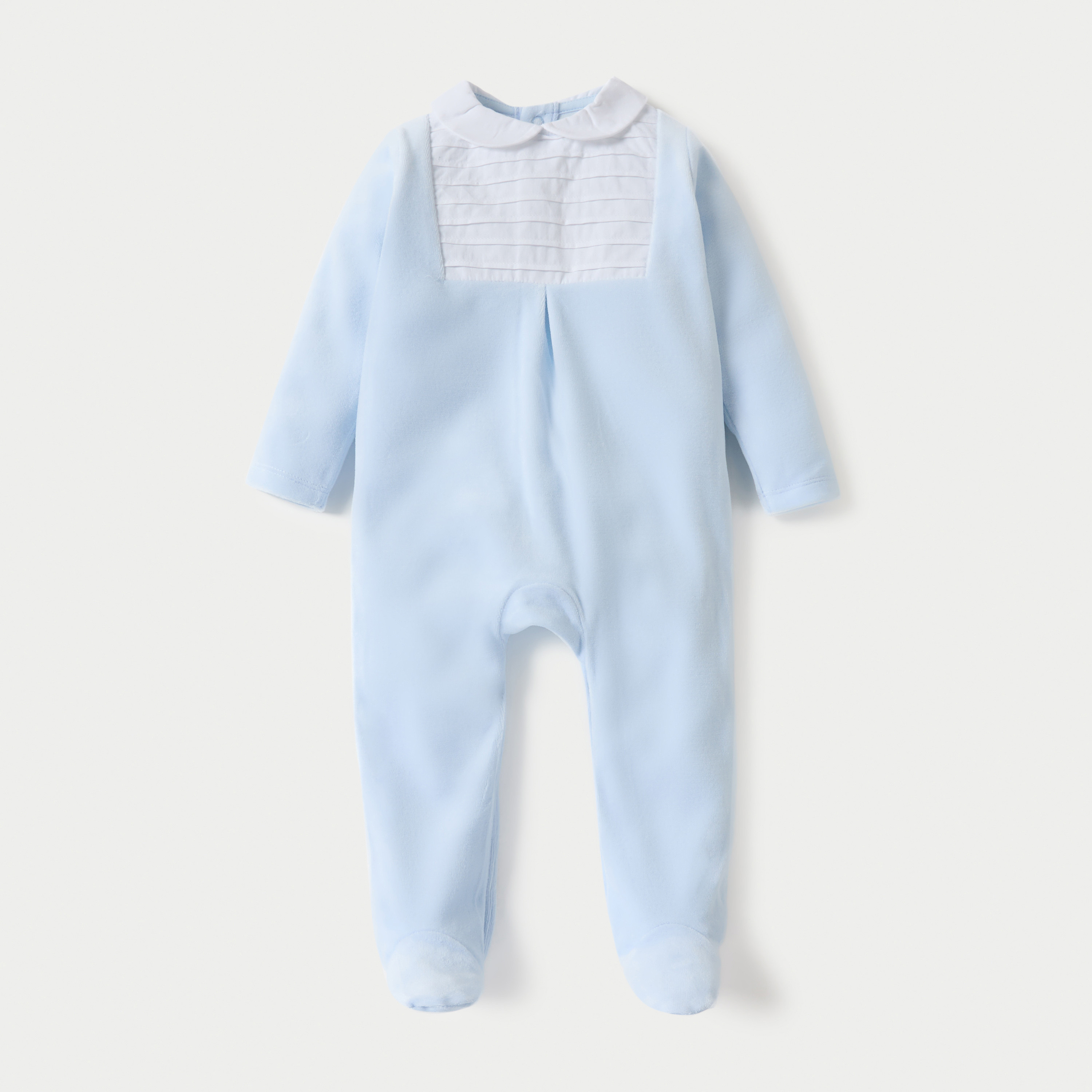 Giggles Panelled Velour Closed Feet Sleepsuit with Long Sleeves and Button Closure-baby-boys-clothing-winterwear-sleepsuits-image-1