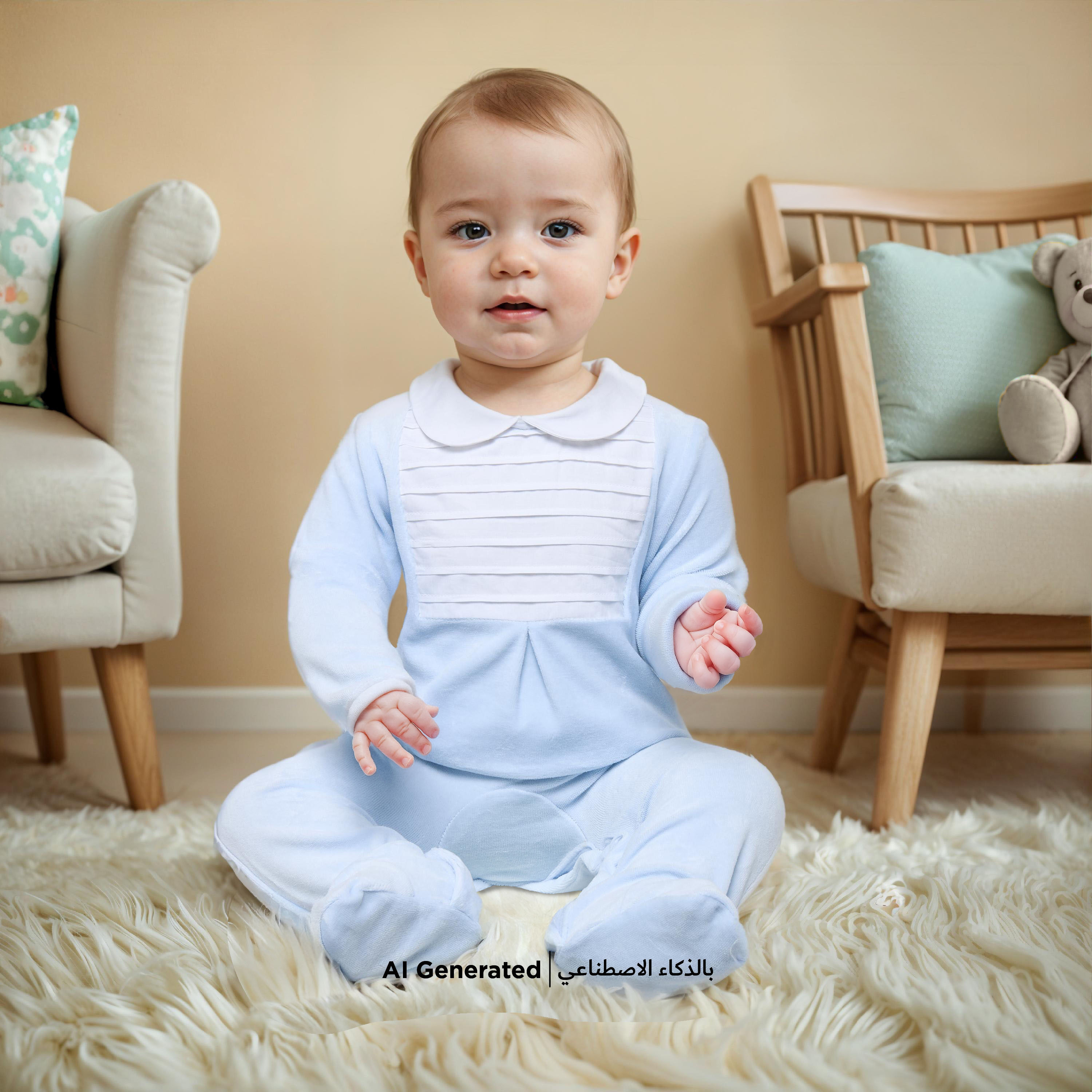 Giggles Panelled Velour Closed Feet Sleepsuit with Long Sleeves and Button Closure-baby-boys-clothing-winterwear-sleepsuits-image-5