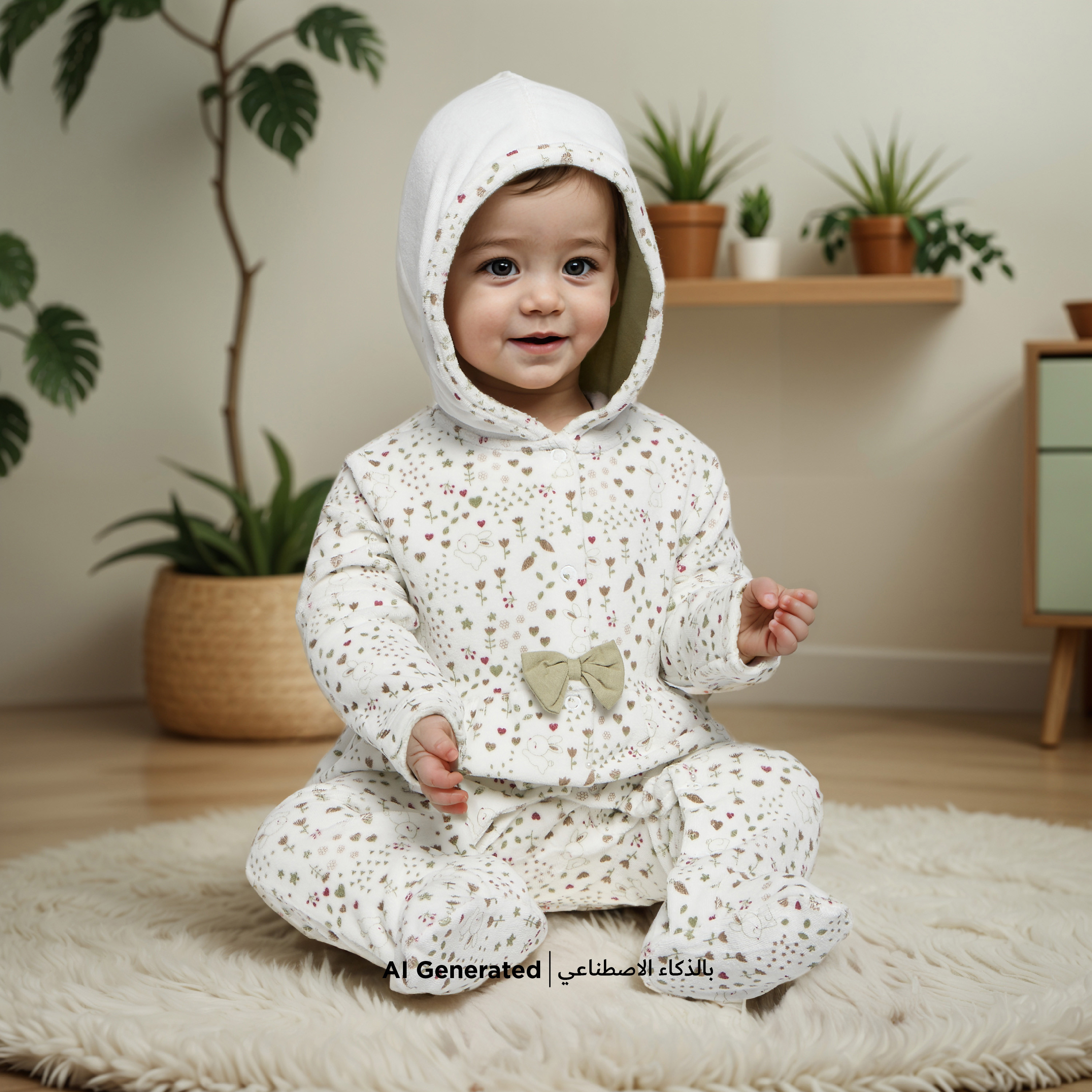 Juniors All-Over Print Hooded Sleepsuit with Snap Button Closure-baby-girls-clothing-nightwear-sleepsuits-image-5
