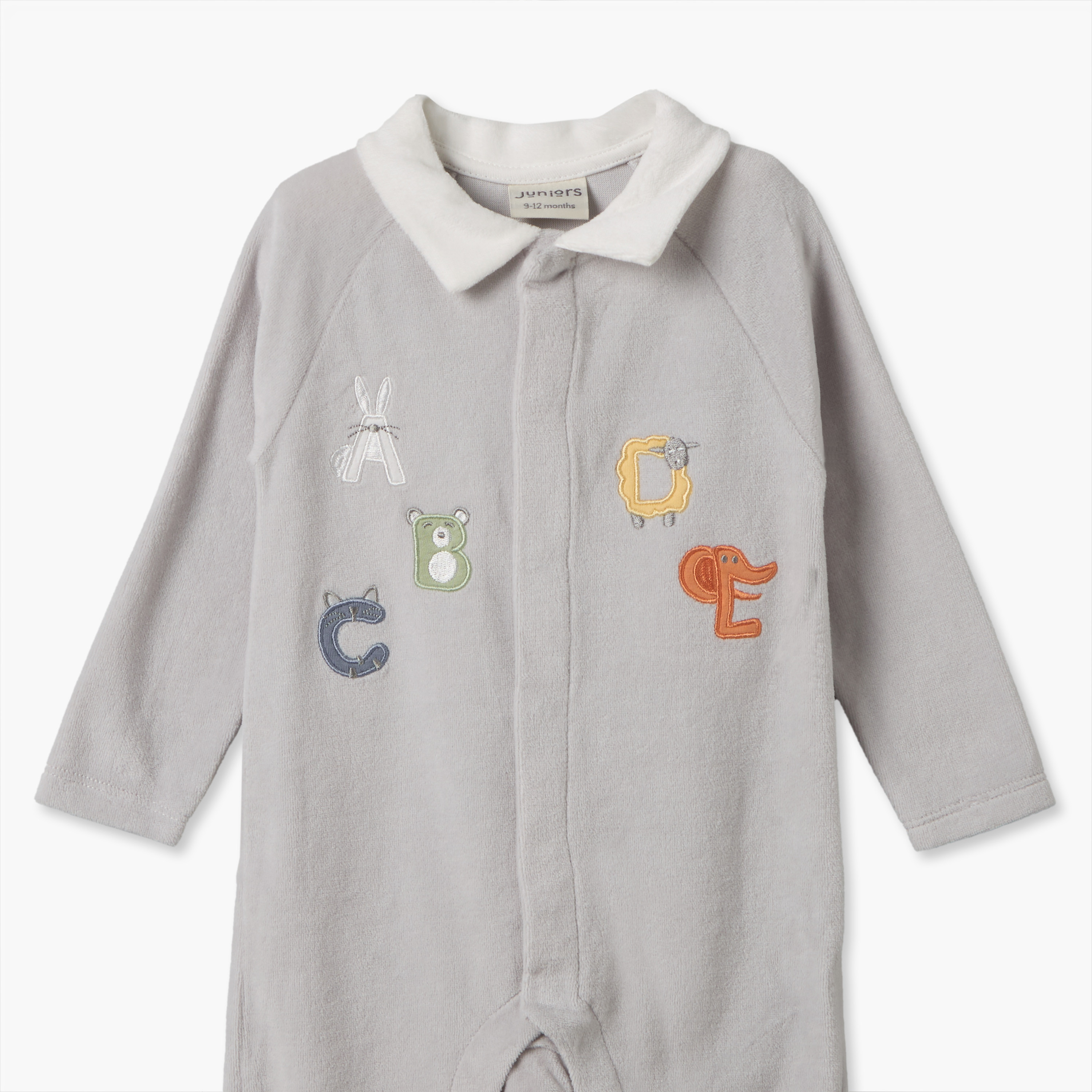 طقم بدلات نوم قطيفة بياقة ضيقة وأكمام طويلة وطبعات أبجدية من جونيورز - قطعتين-baby-boys-clothing-nightwear-sleepsuits-image-3