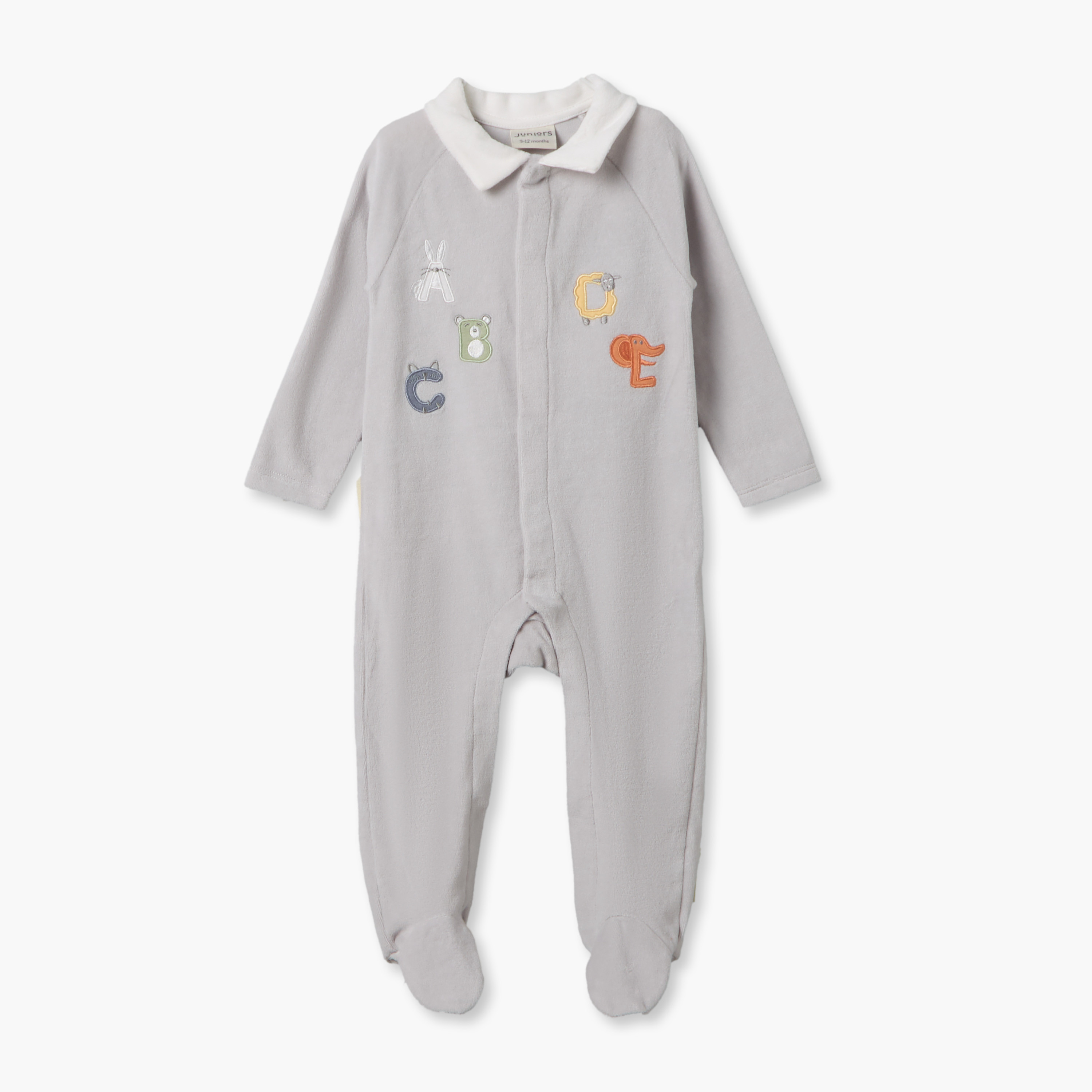 طقم بدلات نوم قطيفة بياقة ضيقة وأكمام طويلة وطبعات أبجدية من جونيورز - قطعتين-baby-boys-clothing-nightwear-sleepsuits-image-6