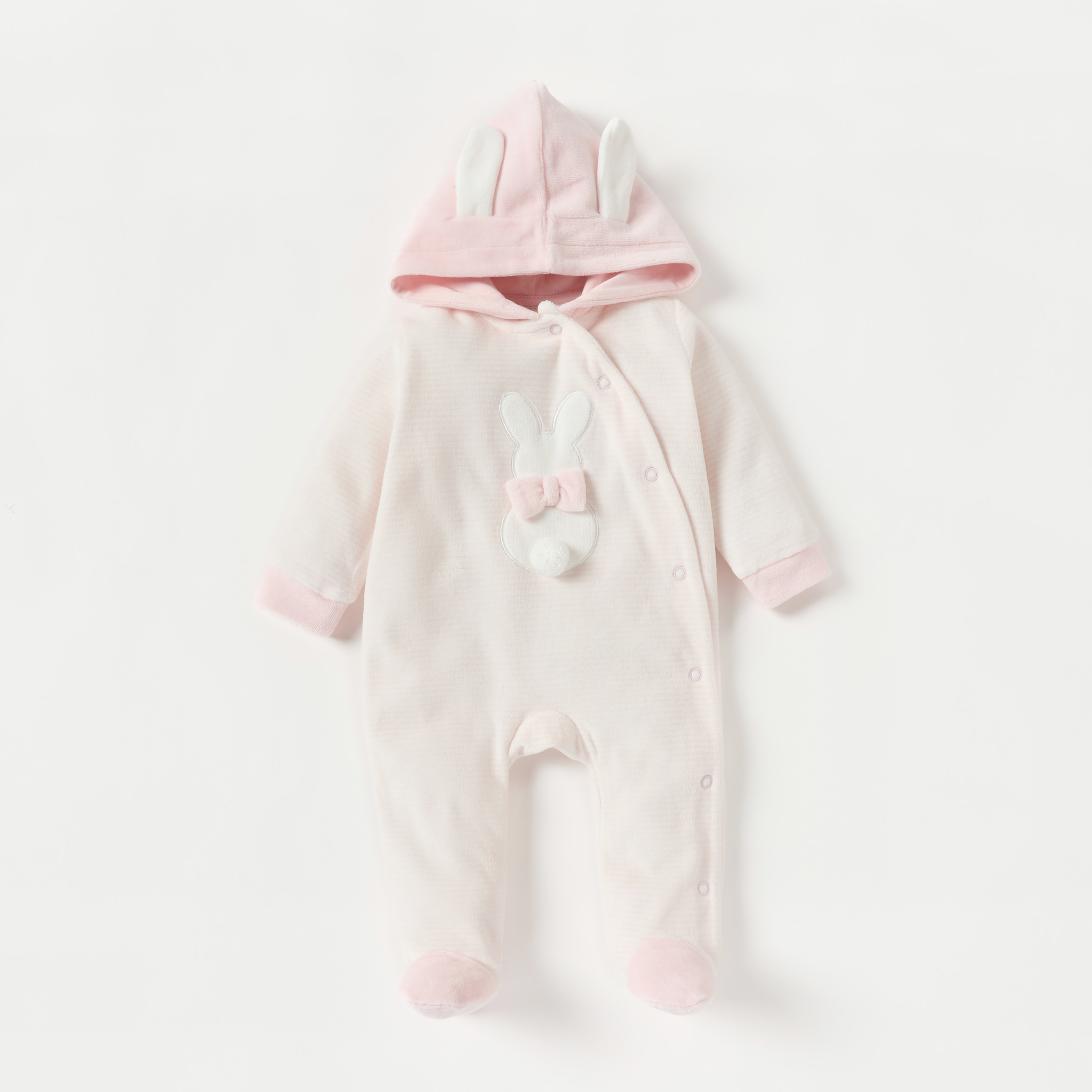 Juniors Rabbit Applique Velour Closed Feet Hooded Sleepsuit with Button Closure-baby-girls-clothing-nightwear-sleepsuits-image-1