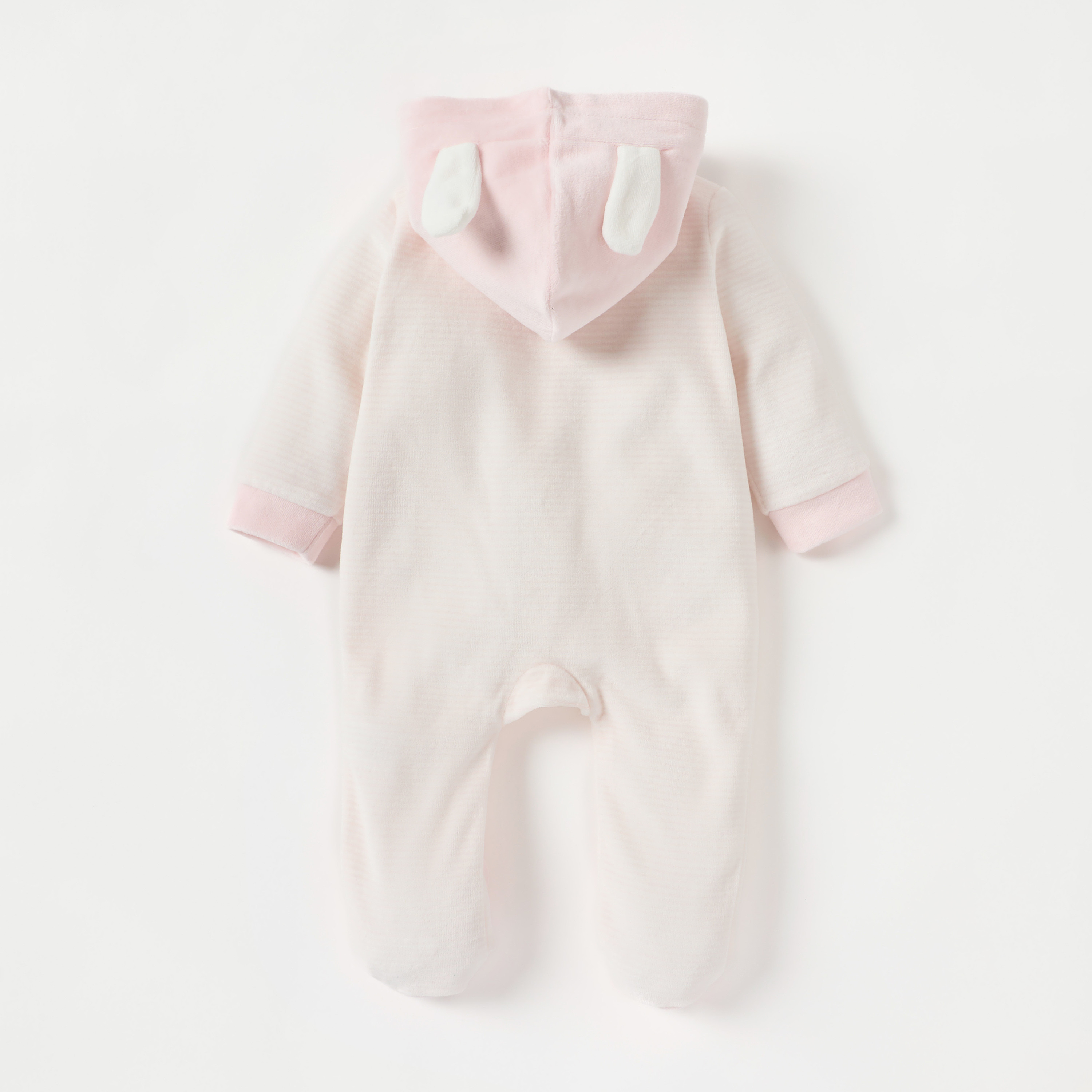 Juniors Rabbit Applique Velour Closed Feet Hooded Sleepsuit with Button Closure-baby-girls-clothing-nightwear-sleepsuits-image-2