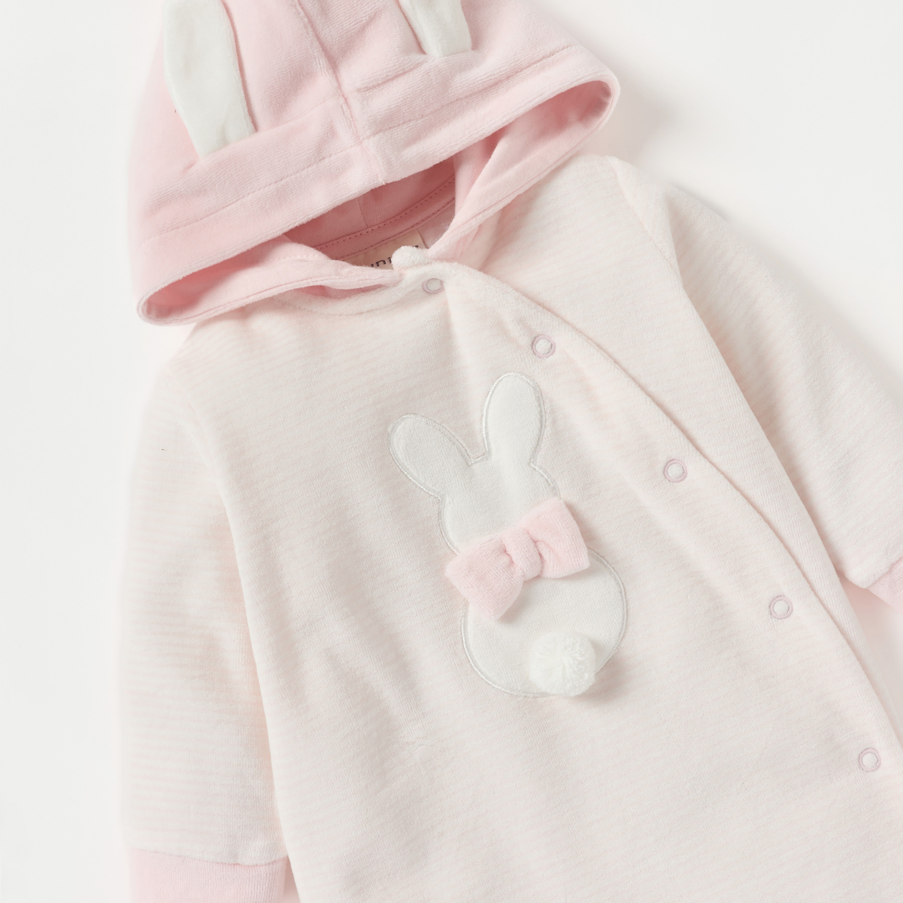 Juniors Rabbit Applique Velour Closed Feet Hooded Sleepsuit with Button Closure-baby-girls-clothing-nightwear-sleepsuits-image-3