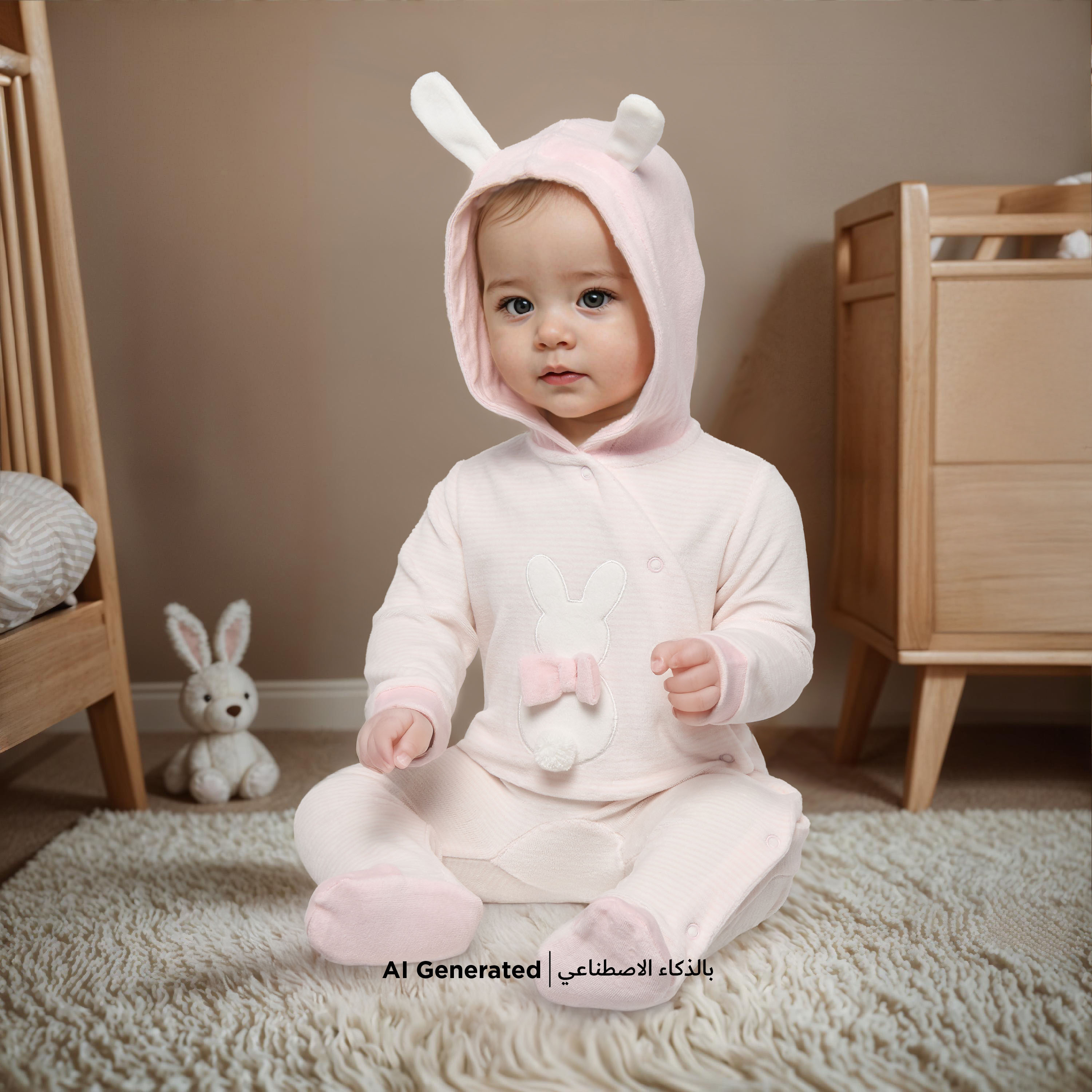 Juniors Rabbit Applique Velour Closed Feet Hooded Sleepsuit with Button Closure-baby-girls-clothing-nightwear-sleepsuits-image-5
