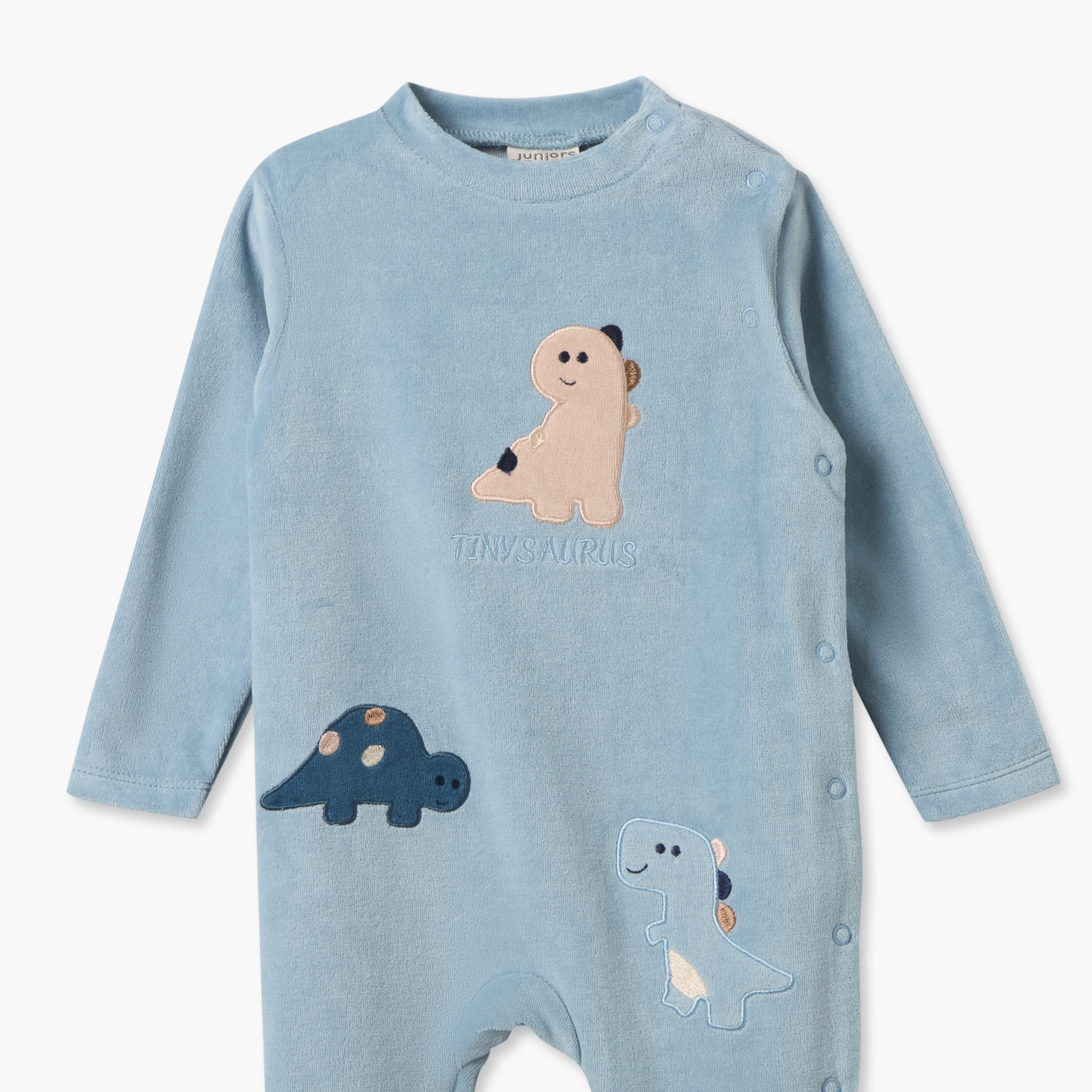 طقم بدلات نوم قطيفة بياقة ضيقة وأكمام طويلة وطبعات ديناصورات من جونيورز - قطعتين-baby-boys-clothing-nightwear-sleepsuits-image-3