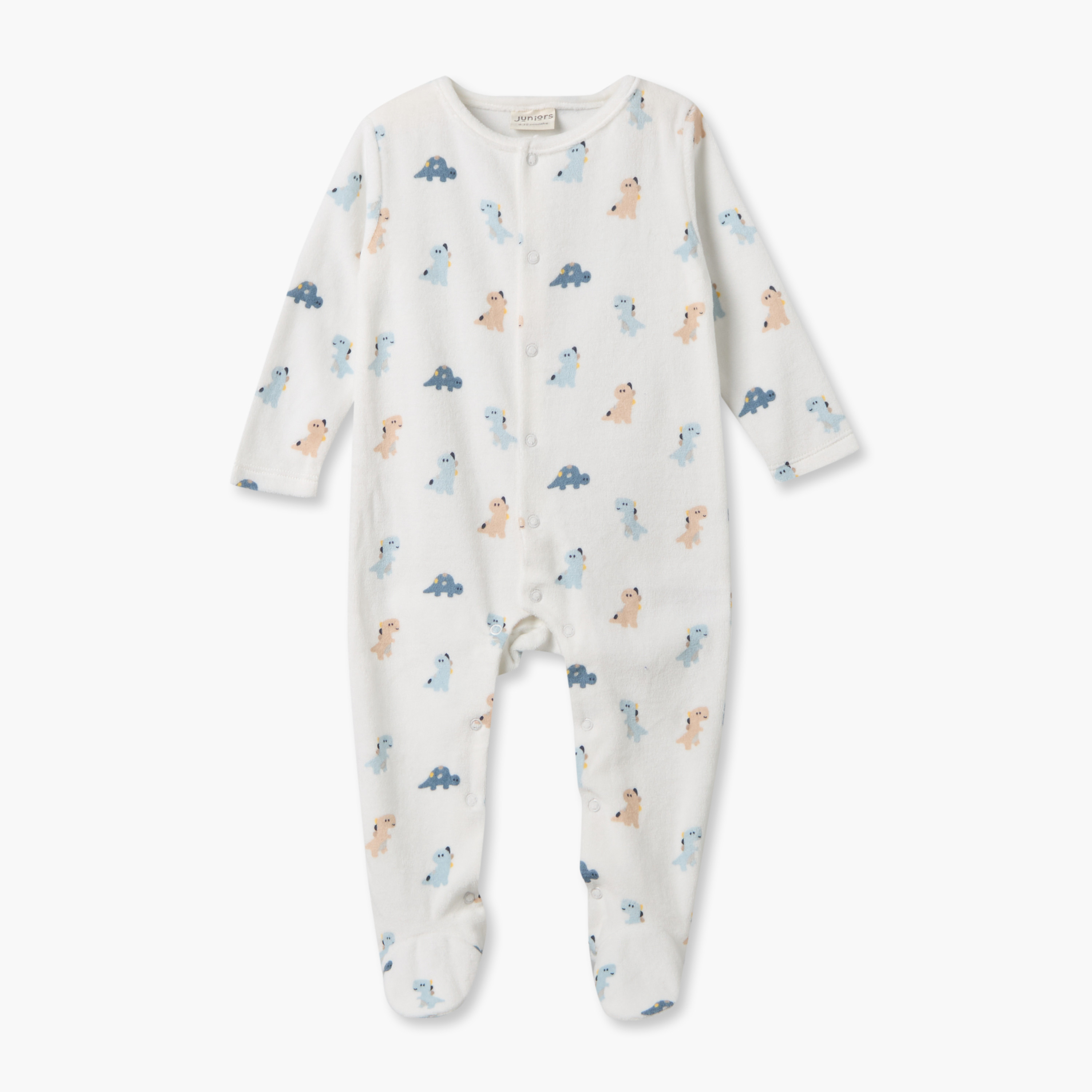 طقم بدلات نوم قطيفة بياقة ضيقة وأكمام طويلة وطبعات ديناصورات من جونيورز - قطعتين-baby-boys-clothing-nightwear-sleepsuits-image-5