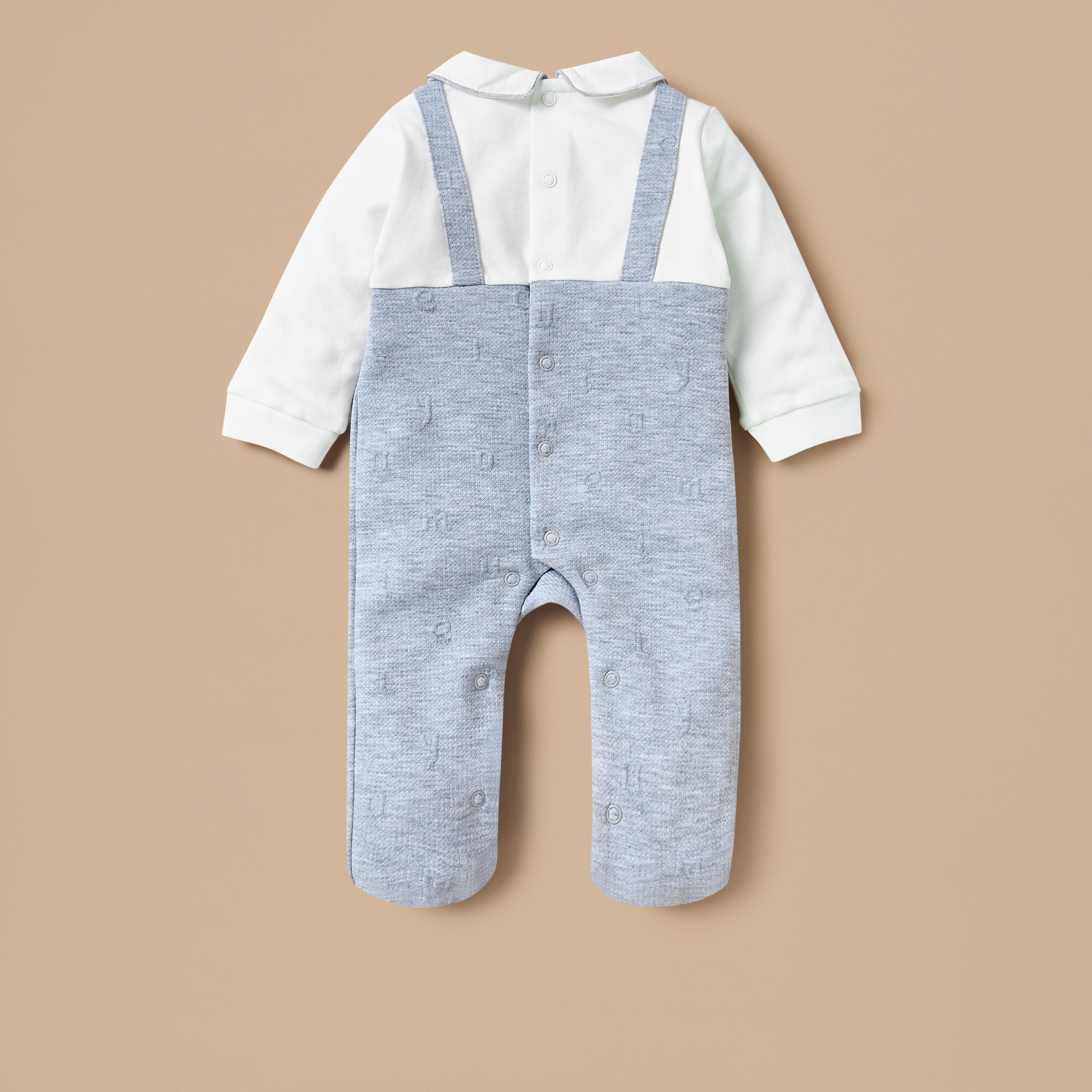 Juniors Jacquard Sleepsuit with Star Applique and Long Sleeves-baby-boys-clothing-winterwear-sleepsuits-image-2