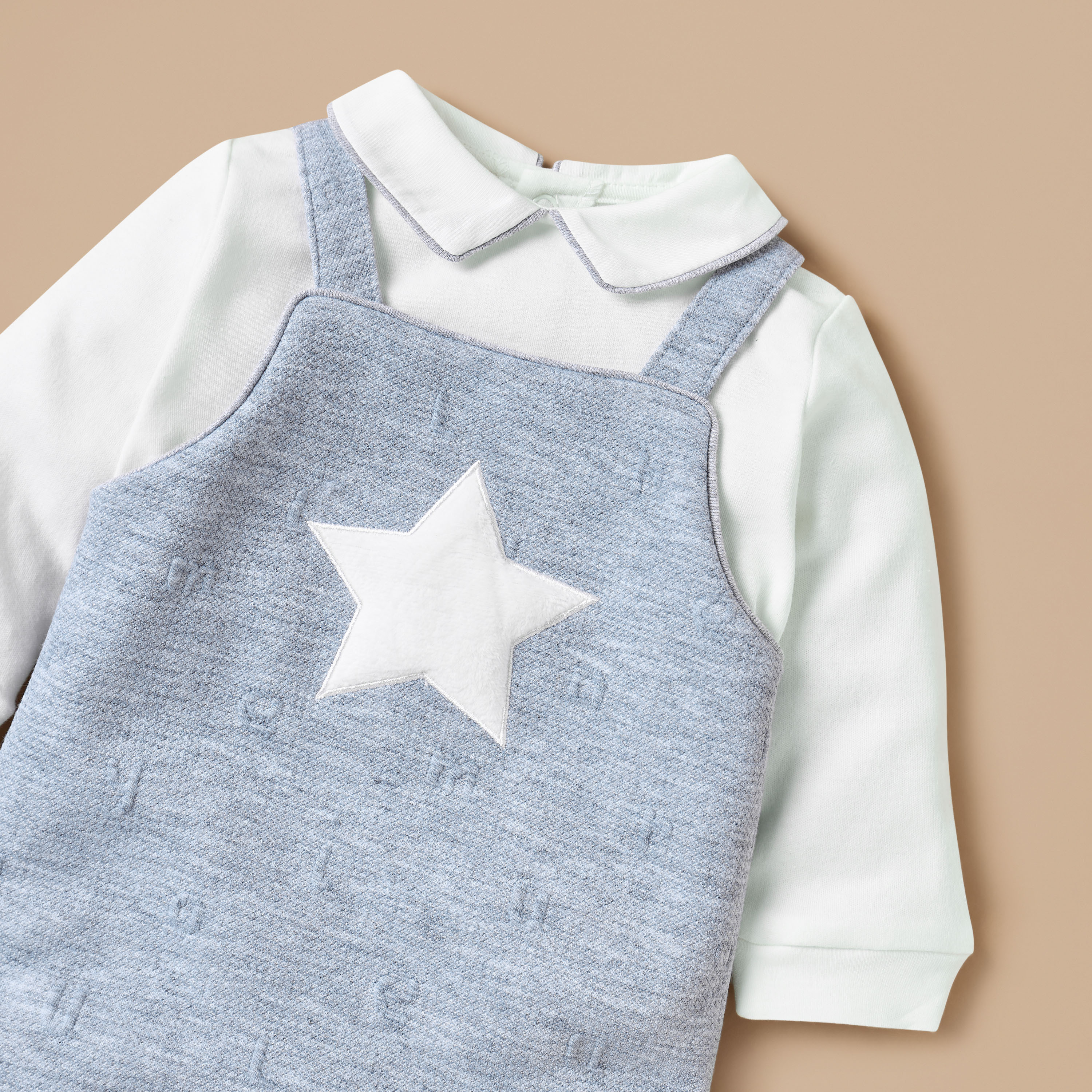 Juniors Jacquard Sleepsuit with Star Applique and Long Sleeves-baby-boys-clothing-winterwear-sleepsuits-image-3