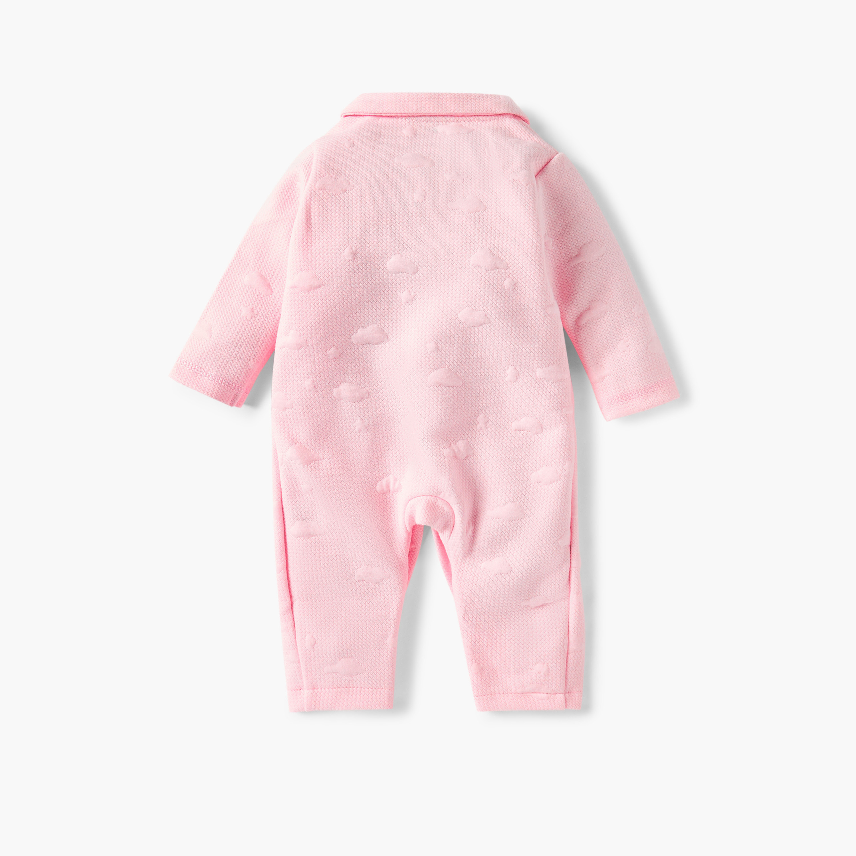 Juniors Jacquard Textured Collared Sleepsuit with Snap Button Closure-baby-girls-clothing-nightwear-sleepsuits-image-2
