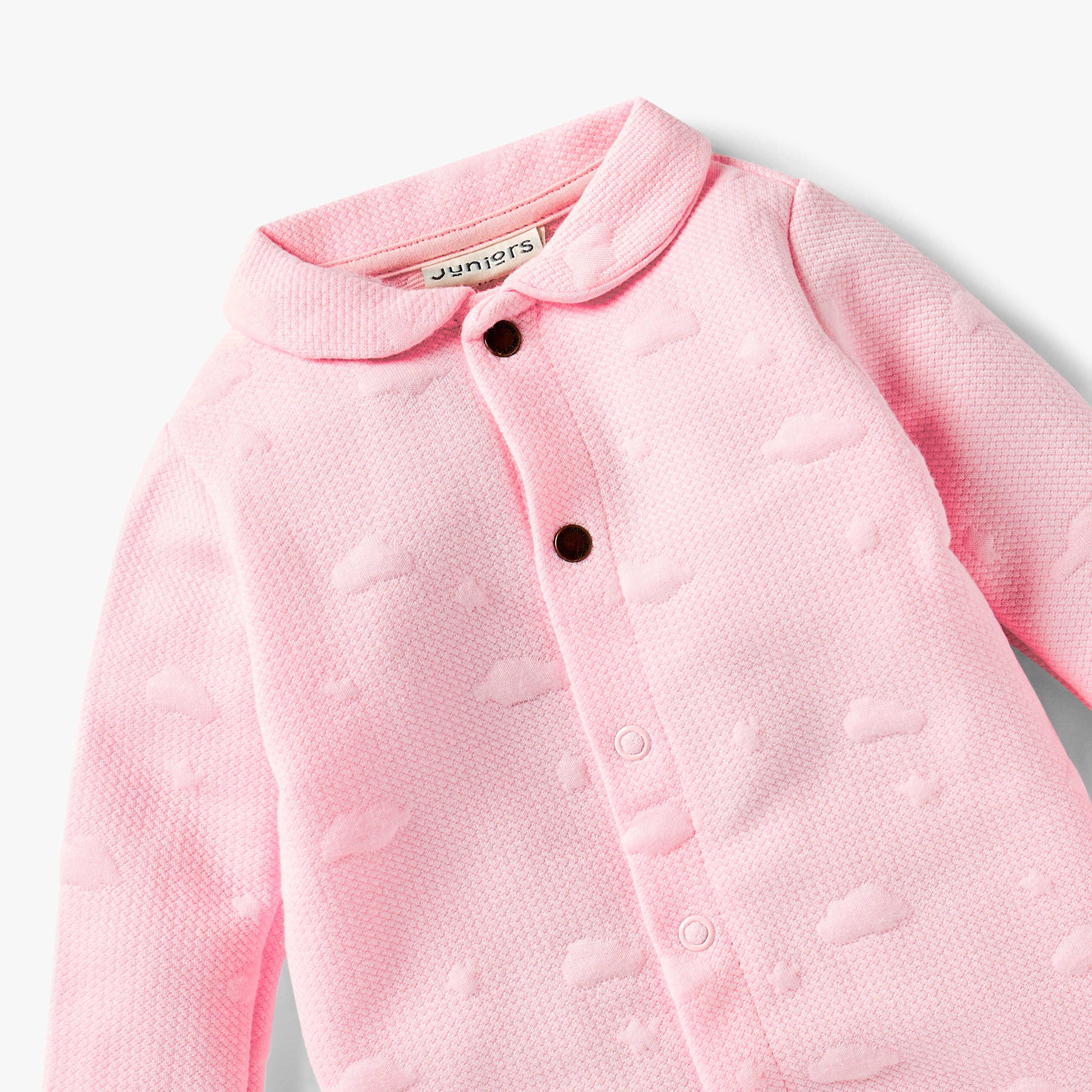 Juniors Jacquard Textured Collared Sleepsuit with Snap Button Closure-baby-girls-clothing-nightwear-sleepsuits-image-3