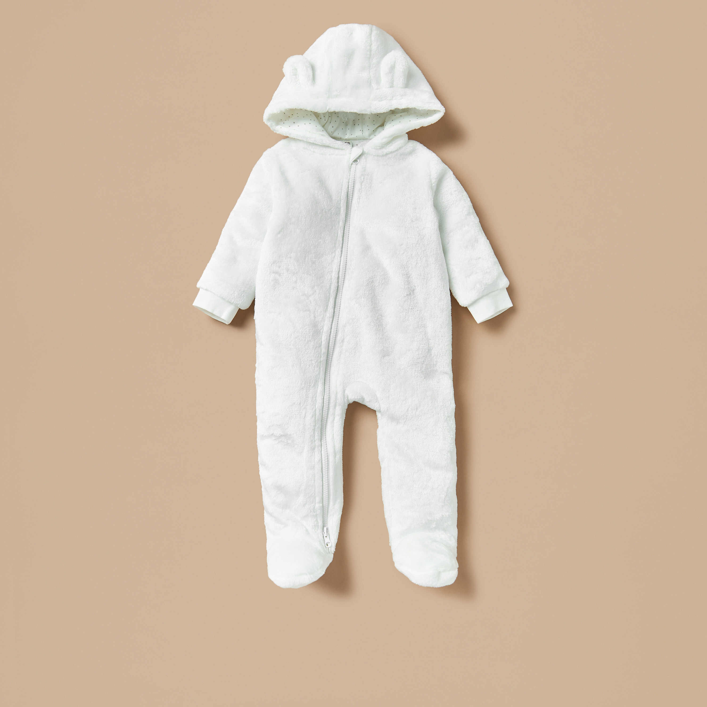 بدلة نوم سادة مغلقة القدمين بقبعة وأكمام طويلة من جونيورز-baby-girls-clothing-nightwear-sleepsuits-image-1