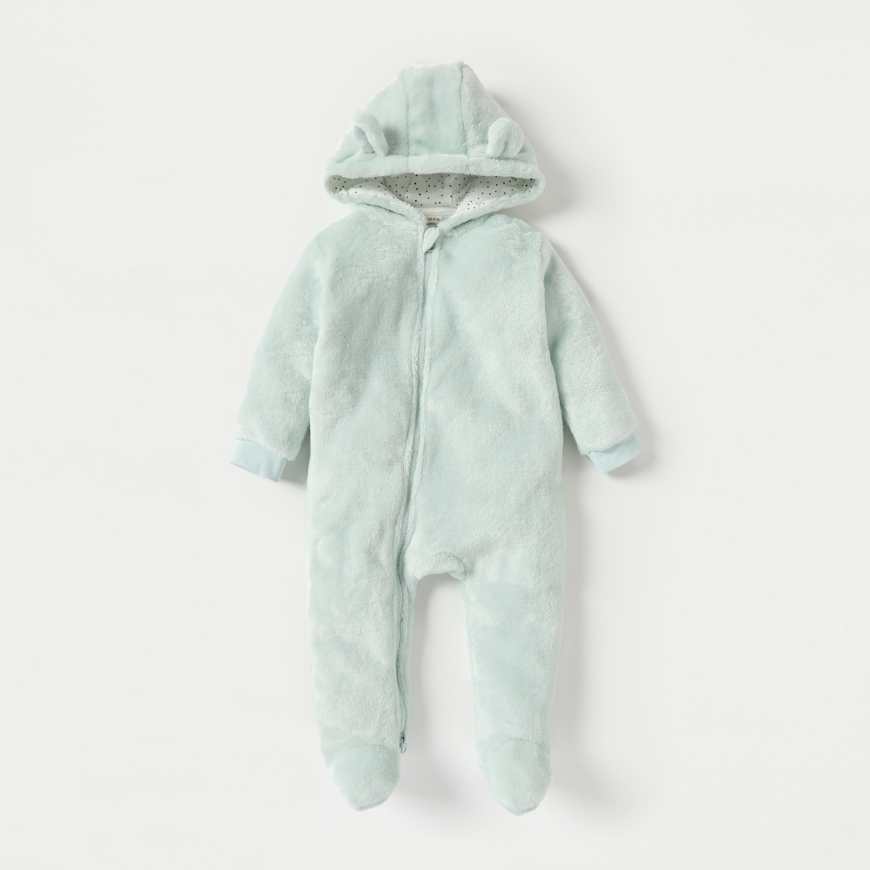 Juniors Solid Fleece Closed Feet Hooded Sleepsuit with Zip Closure and Ear Applique-baby-girls-clothing-nightwear-sleepsuits-image-1