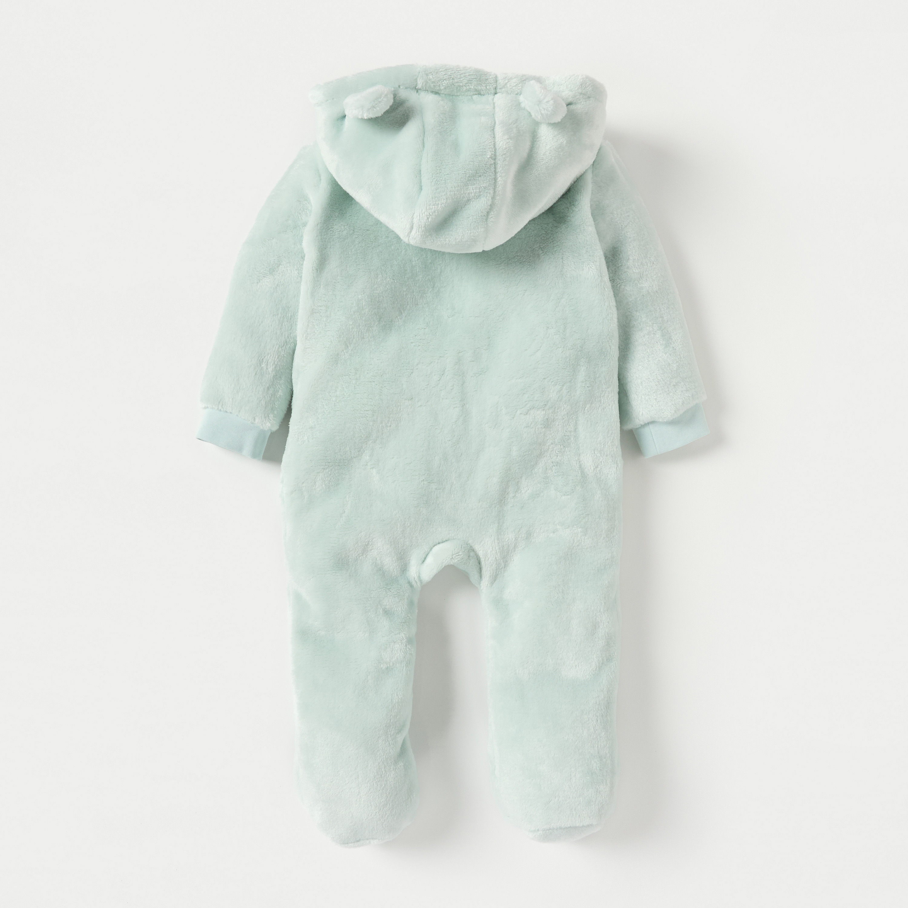 Juniors Solid Fleece Closed Feet Hooded Sleepsuit with Zip Closure and Ear Applique-baby-girls-clothing-nightwear-sleepsuits-image-2