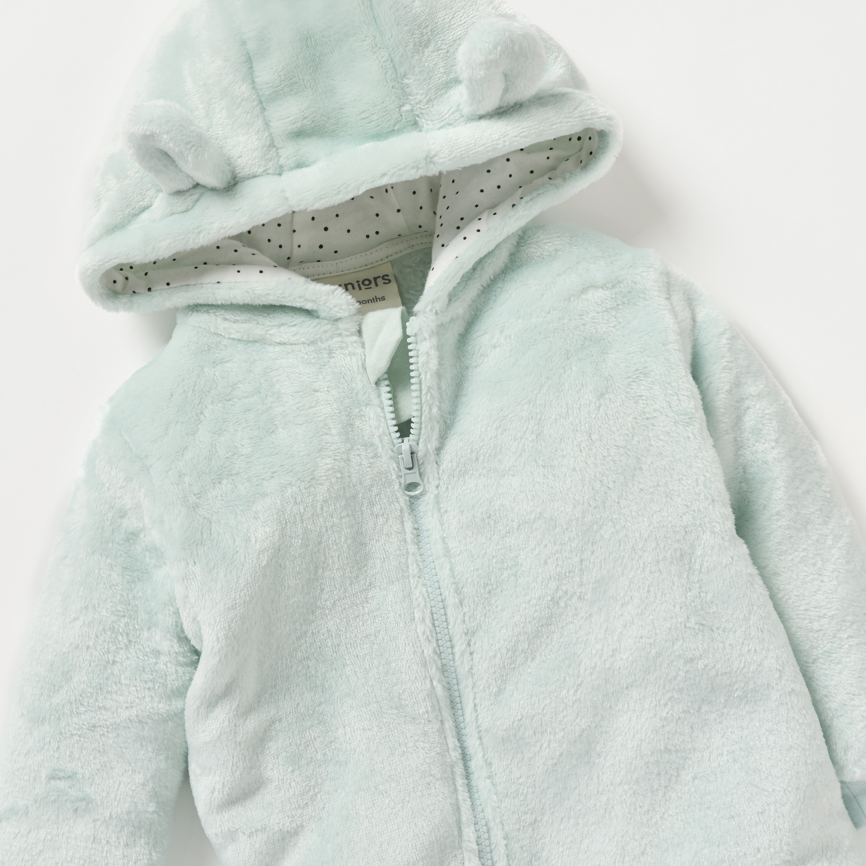 Juniors Solid Fleece Closed Feet Hooded Sleepsuit with Zip Closure and Ear Applique-baby-girls-clothing-nightwear-sleepsuits-image-3