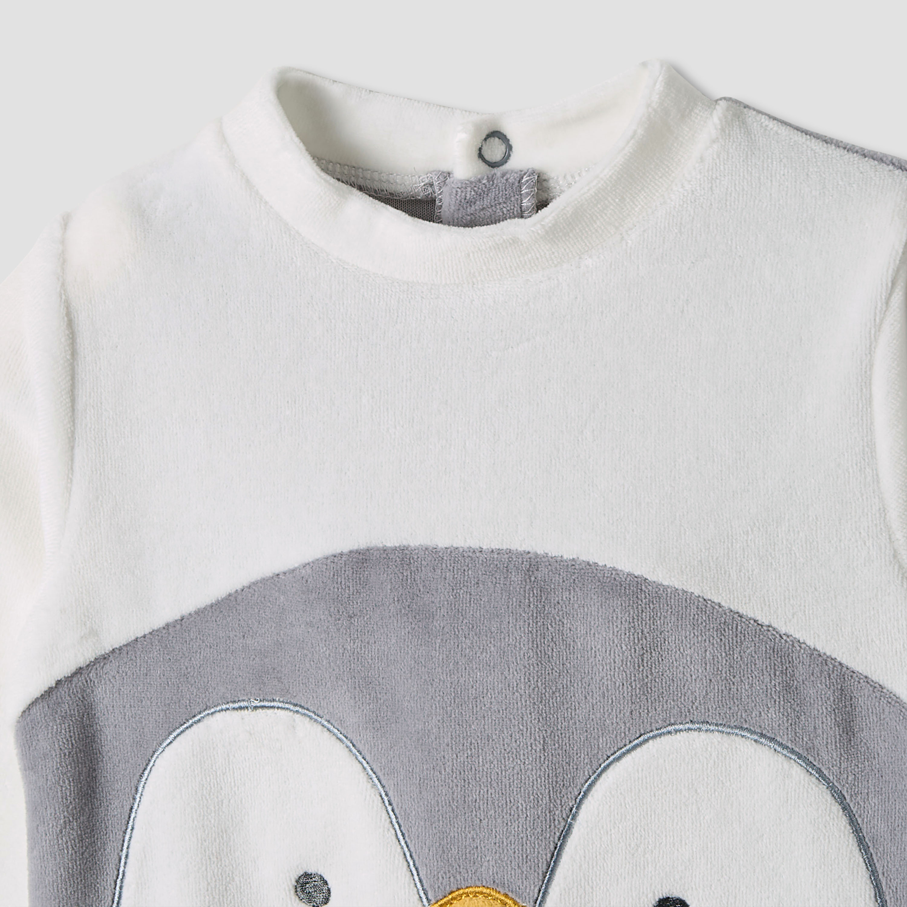 Juniors Penguin Detail Velour Closed Feet Sleepsuit with Cap-baby-boys-clothing-winterwear-sleepsuits-image-4