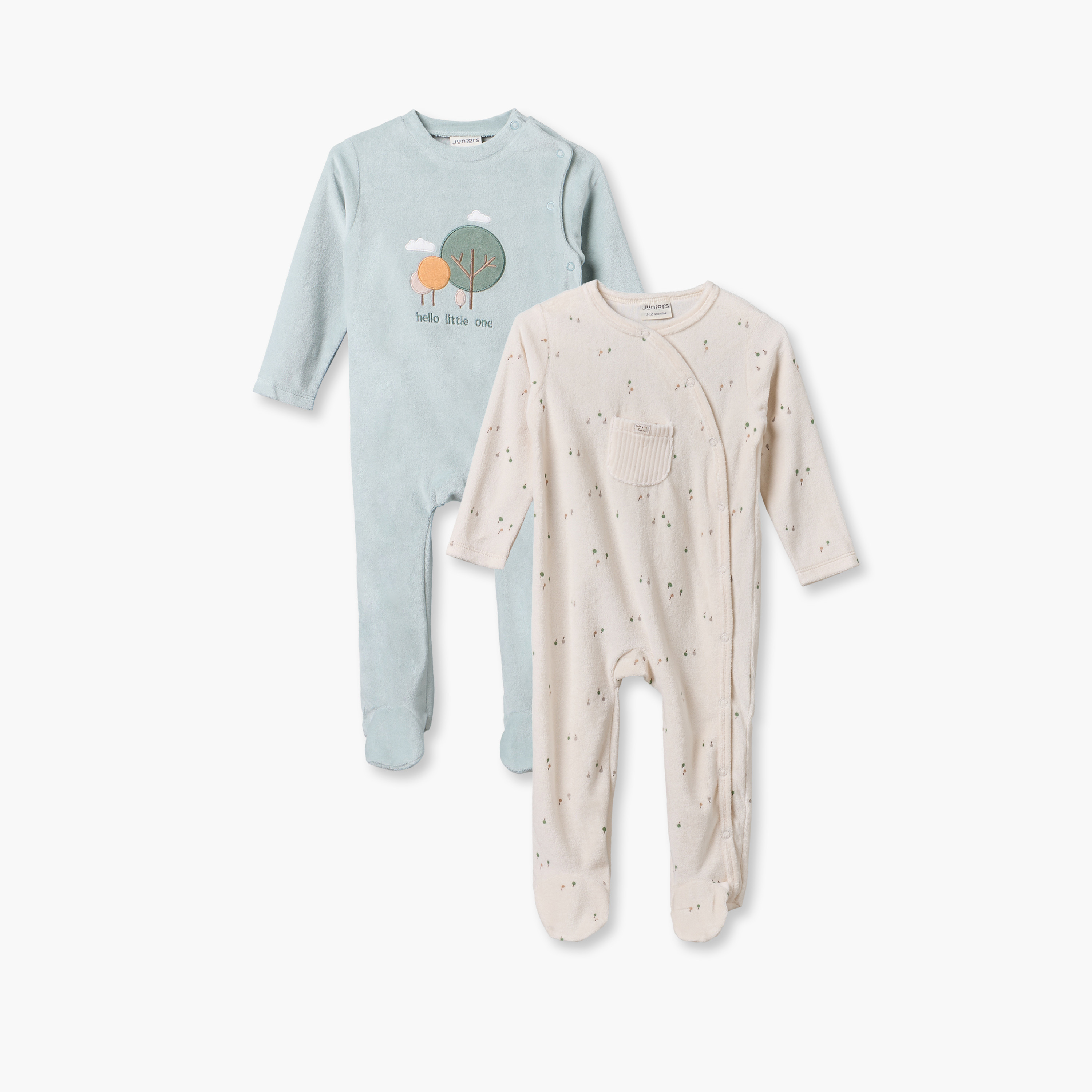 Pack of 2 Juniors Cotton Crew Neck Long Sleeves Velour Sleepsuit with Snap Button Closure-baby-boys-clothing-nightwear-sleepsuits-image-1