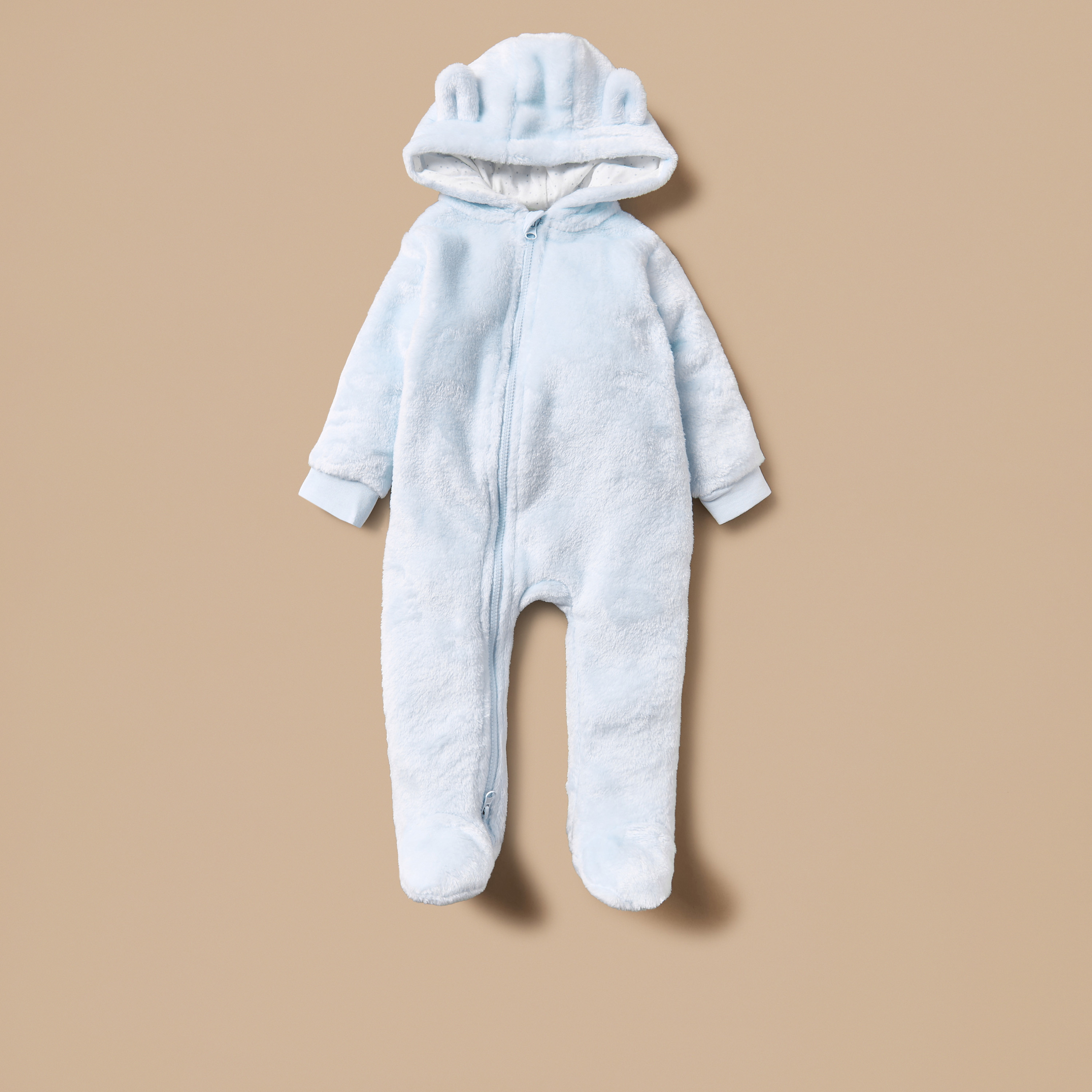 Juniors Ear Applique Closed Feet Hooded Sleepsuit with Zip Closure-baby-boys-clothing-winterwear-sleepsuits-image-1