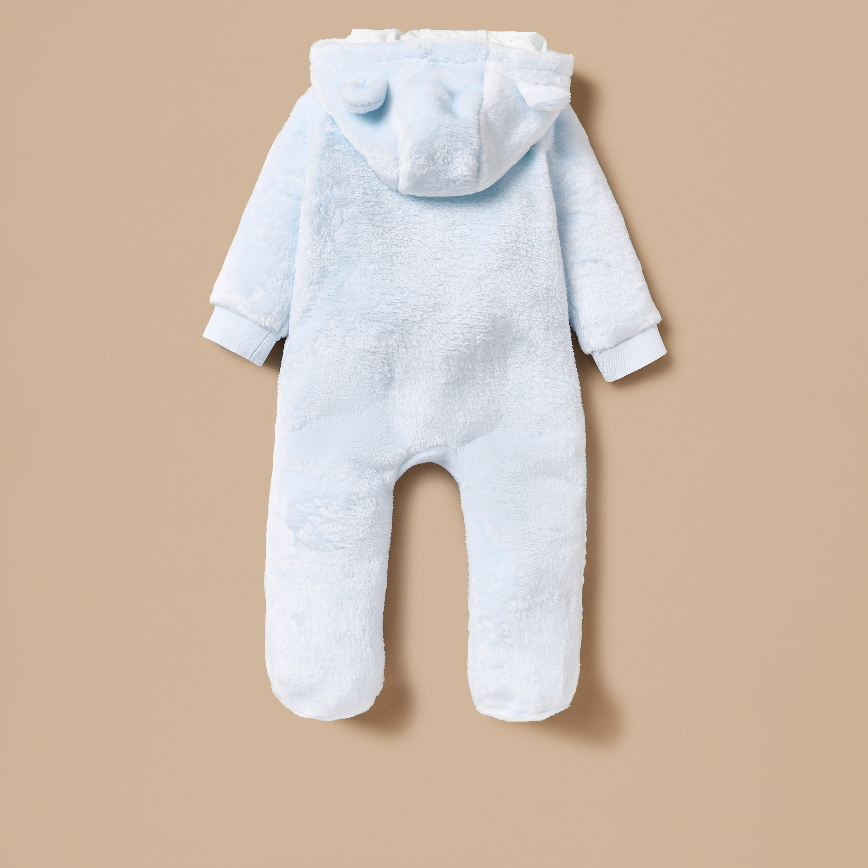 Juniors Ear Applique Closed Feet Hooded Sleepsuit with Zip Closure-baby-boys-clothing-winterwear-sleepsuits-image-2