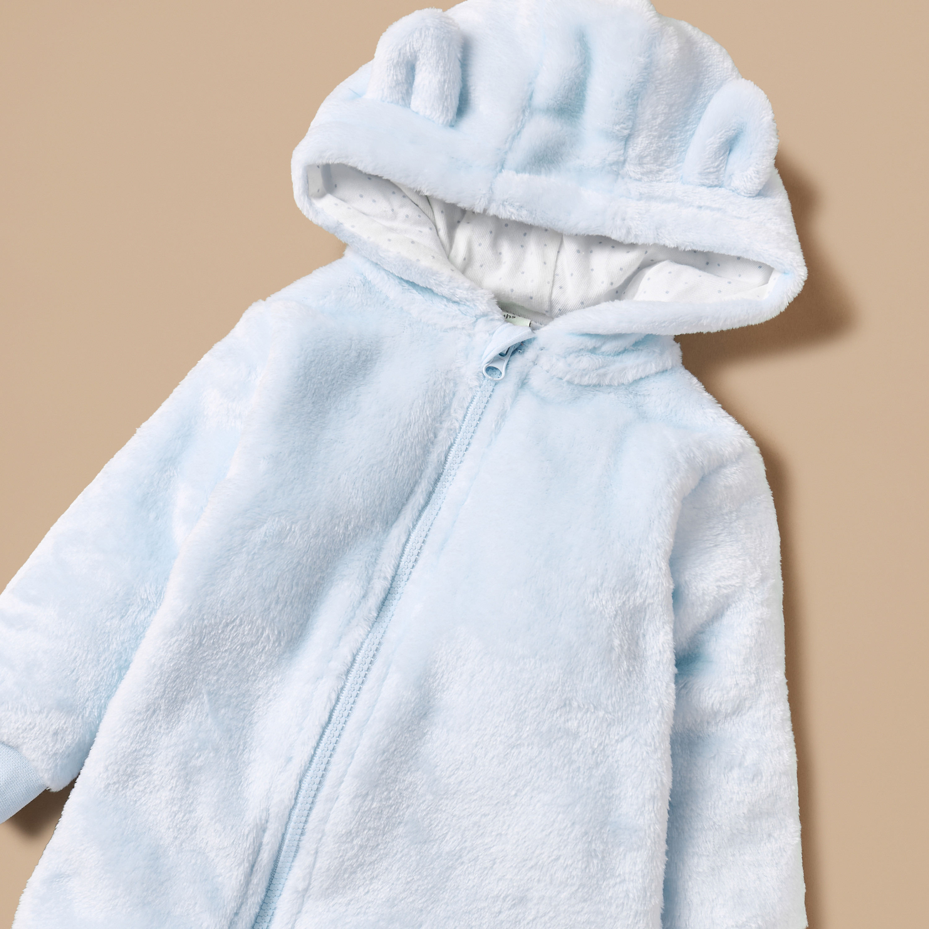 Juniors Ear Applique Closed Feet Hooded Sleepsuit with Zip Closure-baby-boys-clothing-winterwear-sleepsuits-image-3