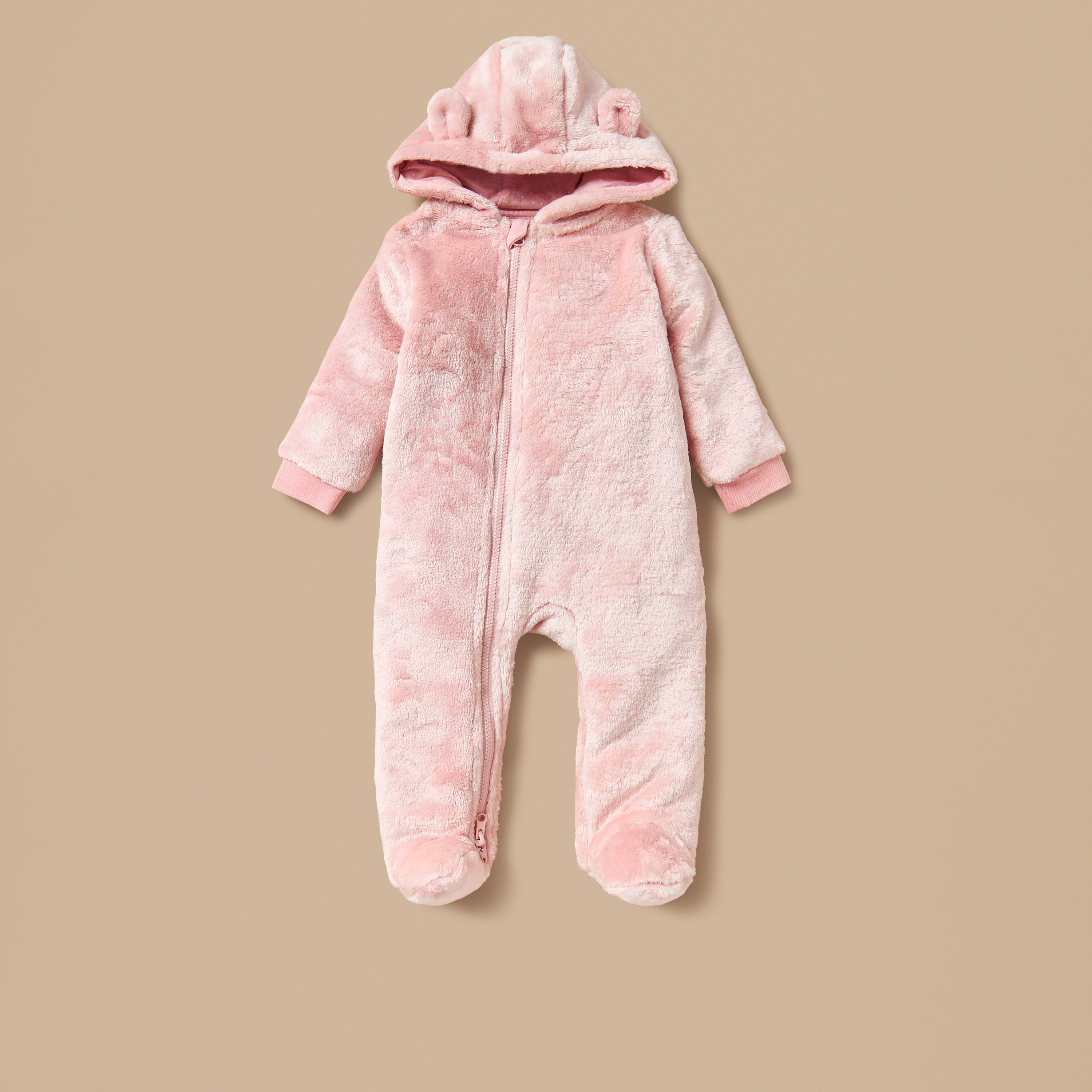 Juniors Ear Applique Closed Feet Hooded Sleepsuit with Zip Closure-baby-girls-clothing-nightwear-sleepsuits-image-1