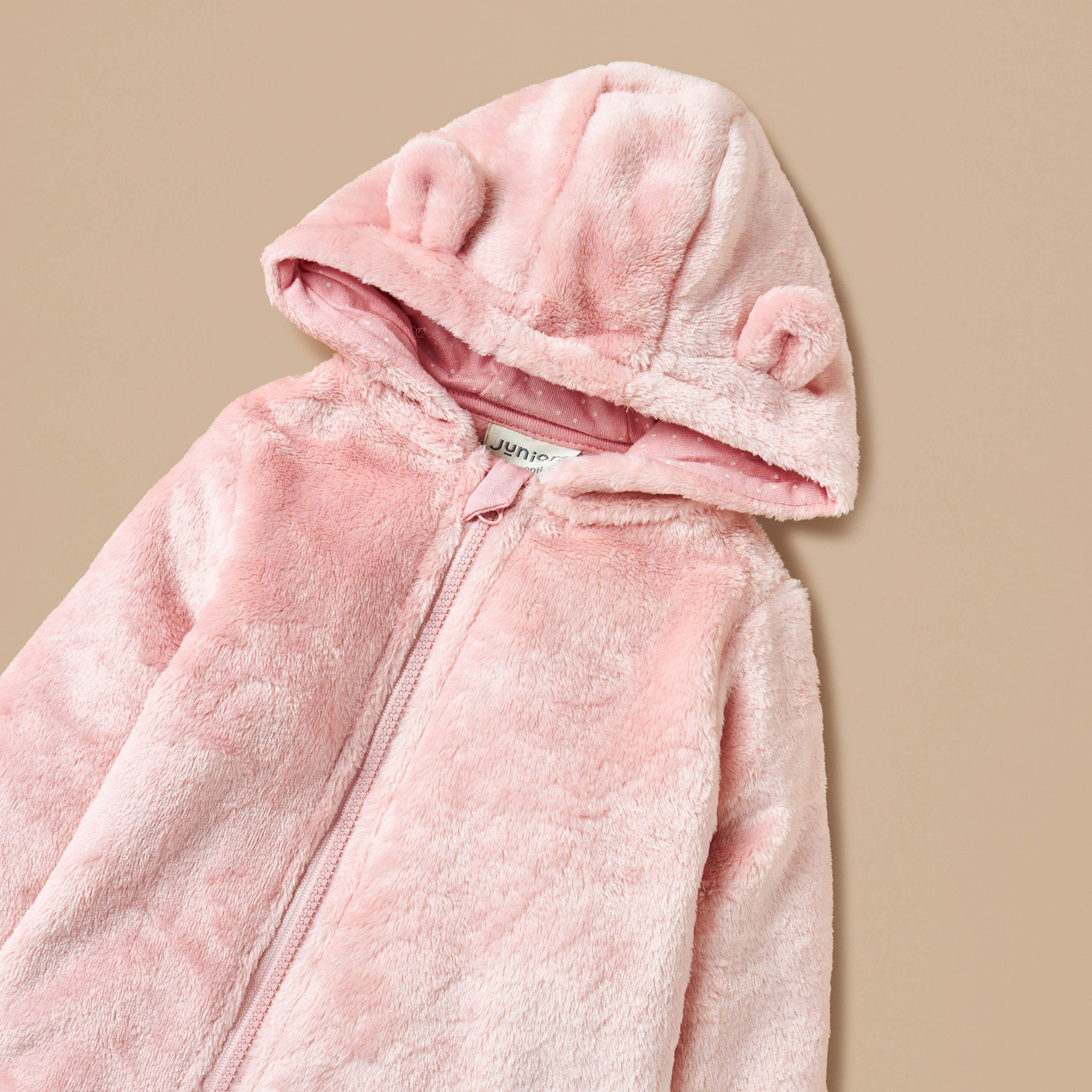 Juniors Ear Applique Closed Feet Hooded Sleepsuit with Zip Closure-baby-girls-clothing-nightwear-sleepsuits-image-3