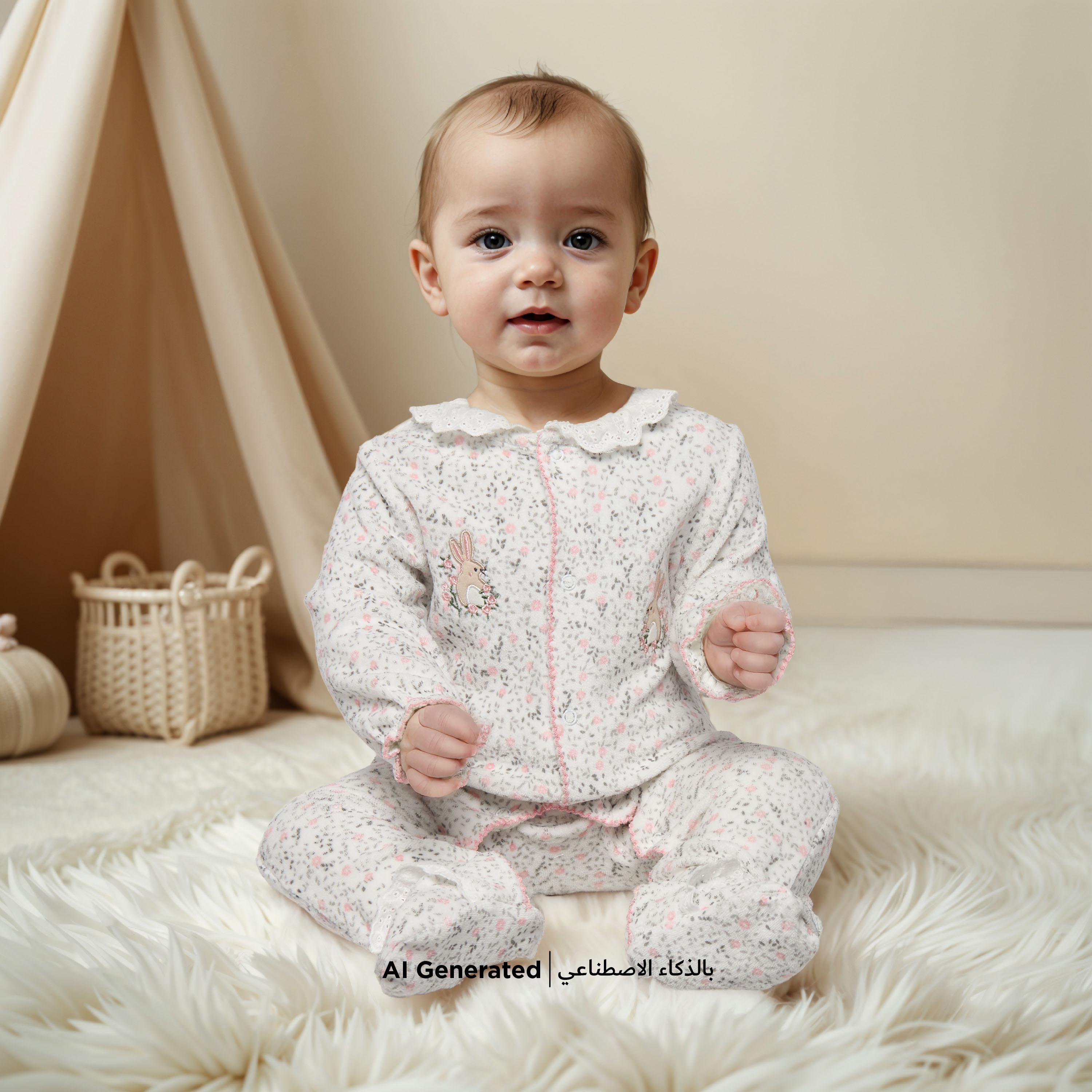 Juniors Bunny Print Velour Closed Feet Sleepsuit with Button Closure - Set of 2-baby-girls-clothing-nightwear-sleepsuits-image-6