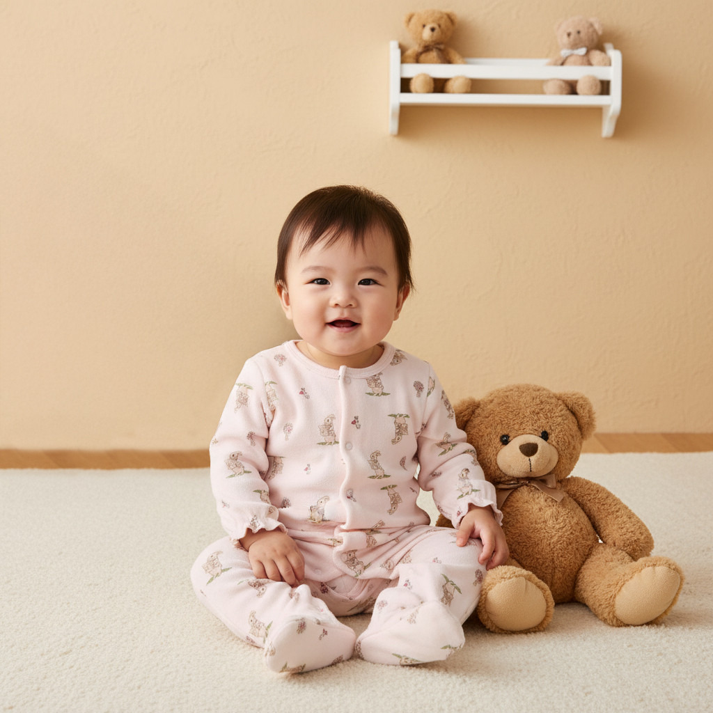 Juniors Bunny Print Velour Closed Feet Sleepsuit with Button Closure - Set of 2-baby-girls-clothing-nightwear-sleepsuits-image-7