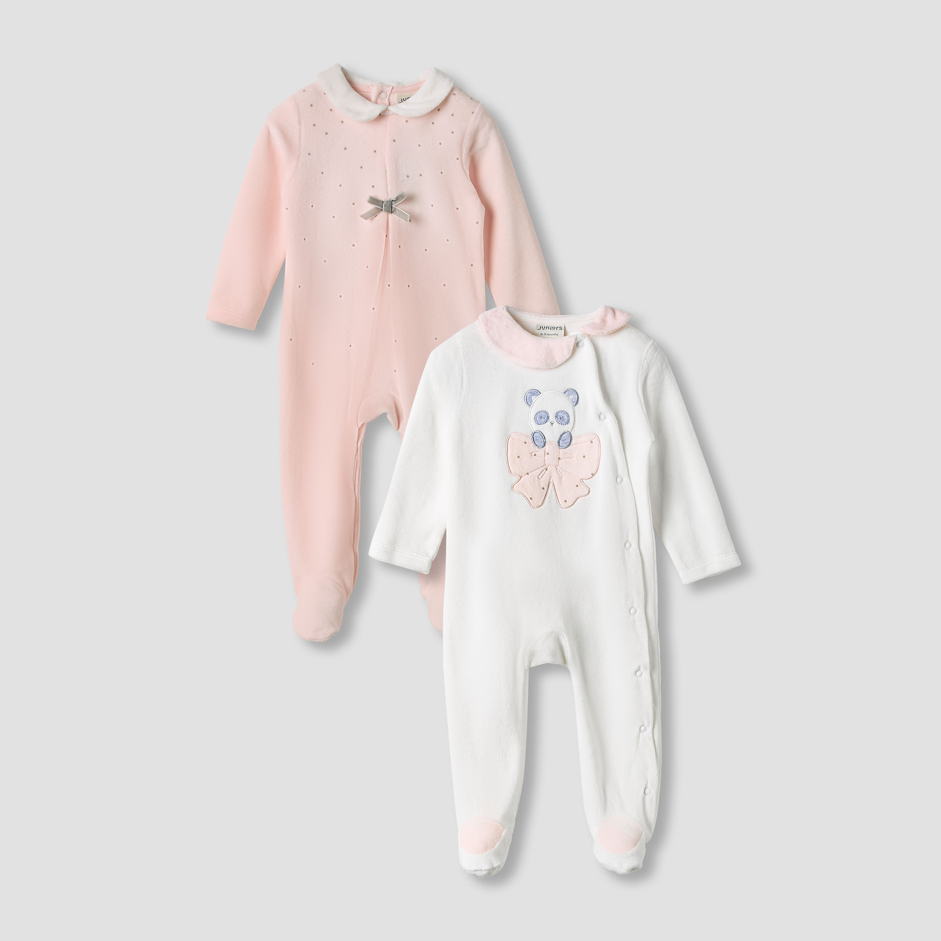 Juniors Textured Velour Footed Sleepsuit with Long Sleeves - Set of 2-baby-girls-clothing-nightwear-sleepsuits-image-1